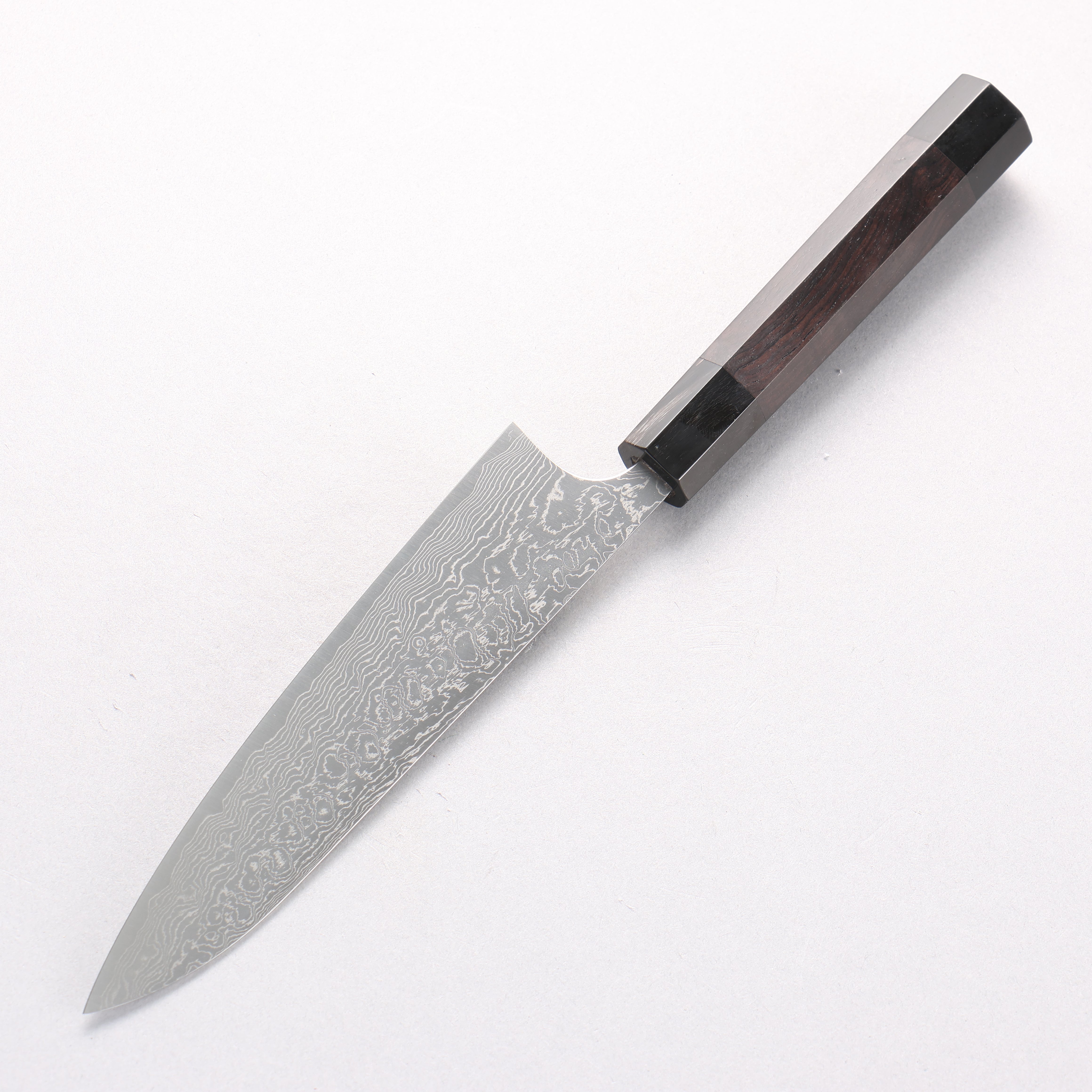 Anryu VG10 Migaki Damascus Petty-Utility 150mm Ebony Wood & Double Black Horn Handle - Seisuke Knife