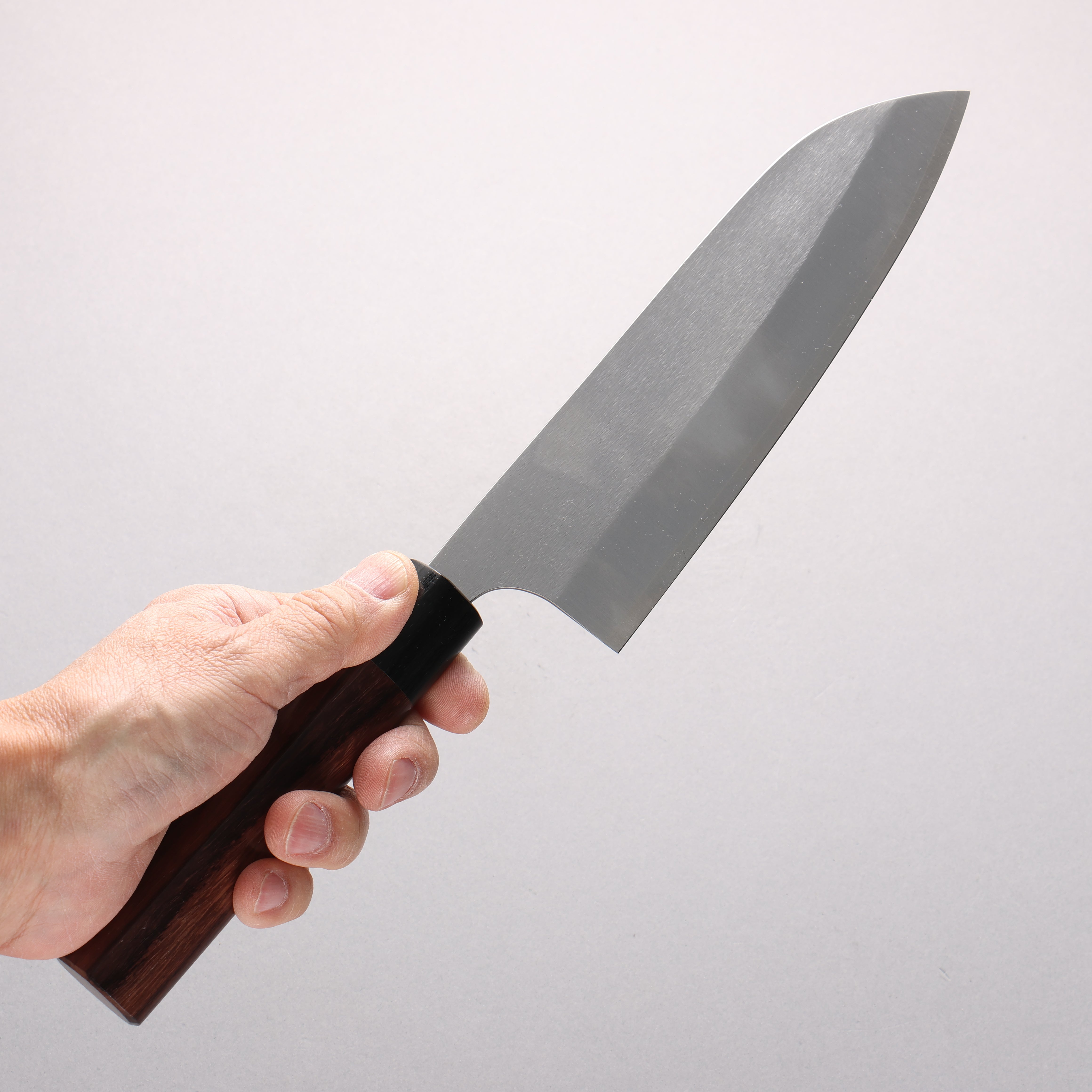 Shungo Ogata SG2 Vertical and Horizontal Hairlines Santoku 180mm Rosewood Handle - Seisuke Knife