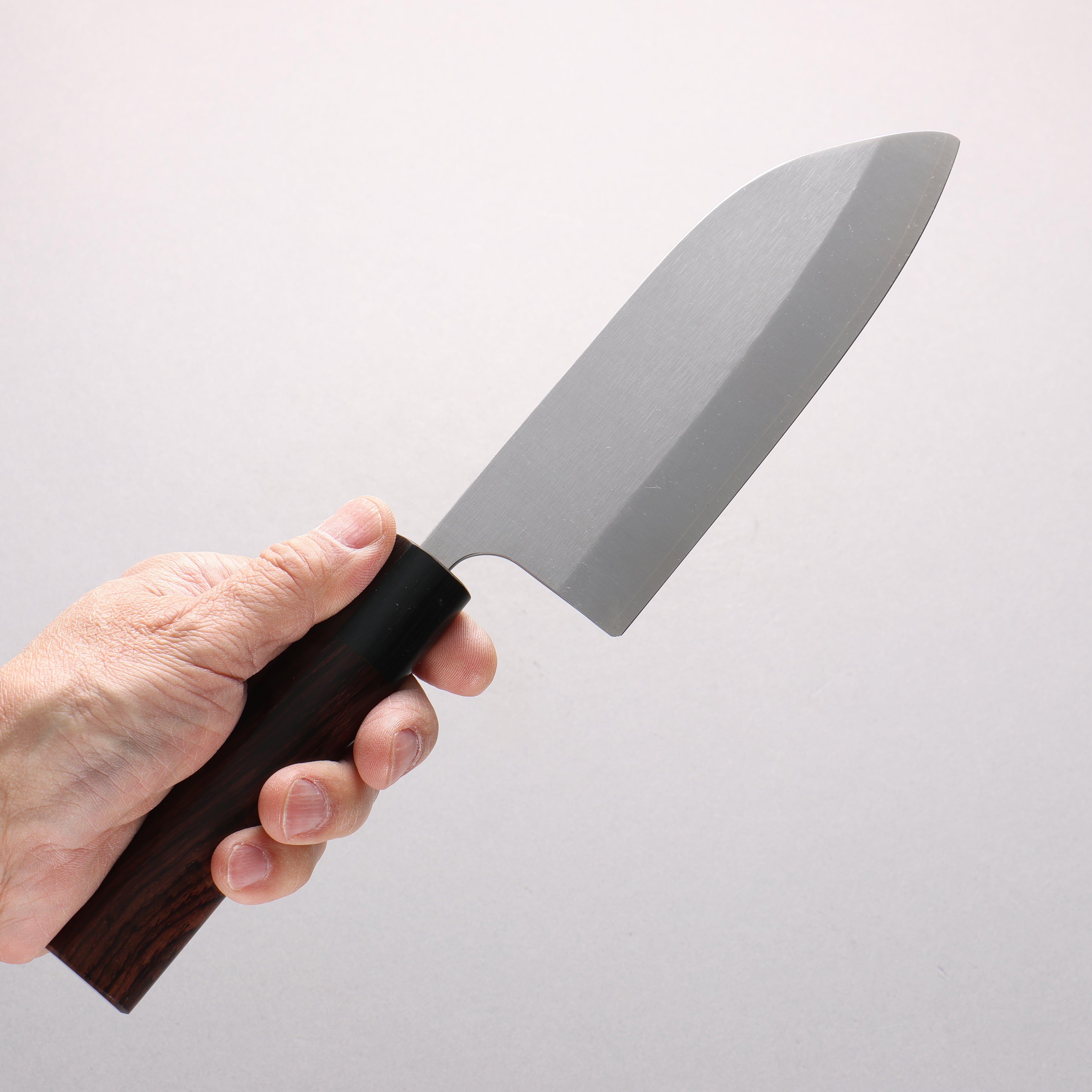 Shungo Ogata SG2 Vertical & Horizontal Hairlines Maru Santoku 150mm Rosewood Handle - Seisuke Knife