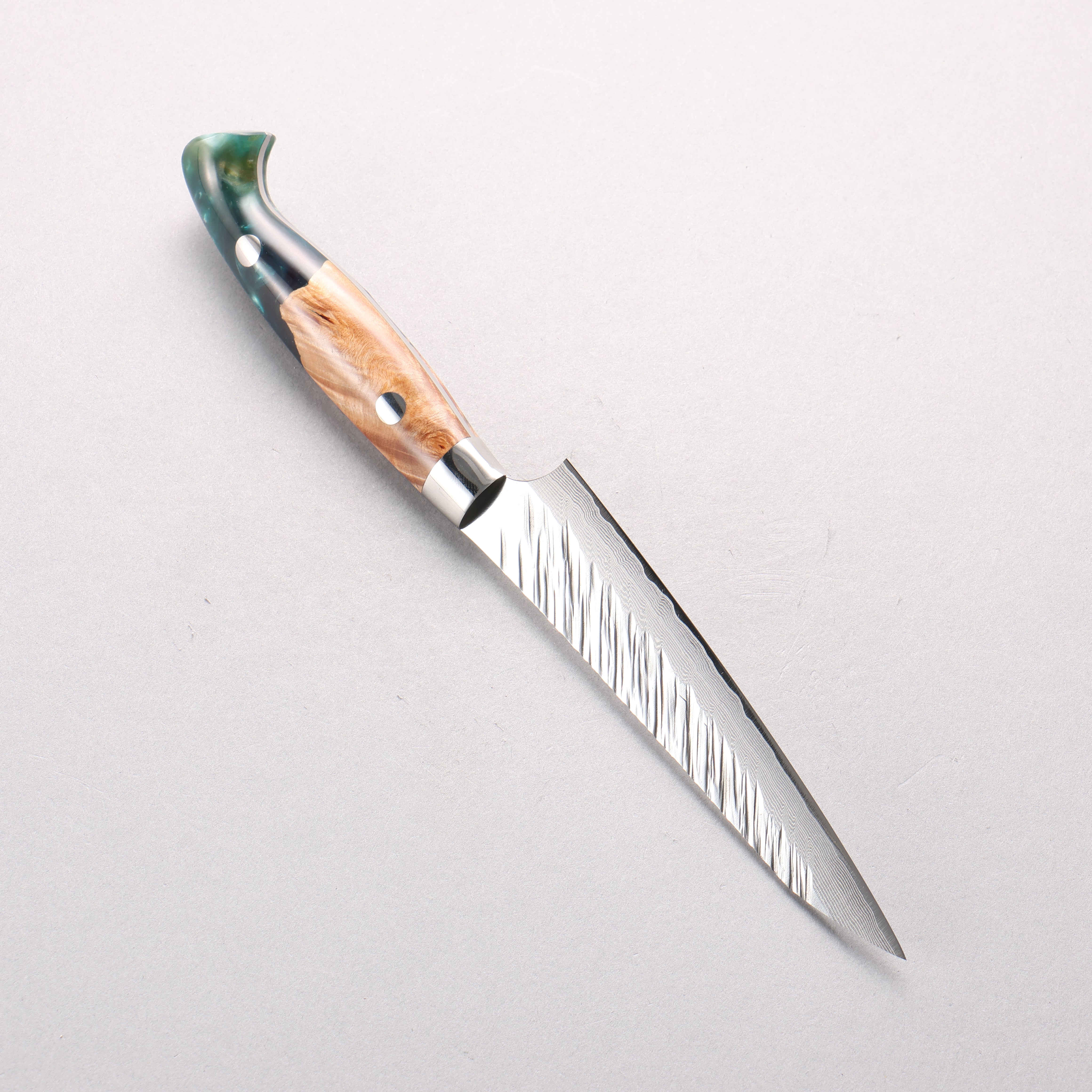 Yu Kurosaki Fujin SG2 Hammered Damascus Kiritsuke Petty-Utility 130mm Green Wood Pattern Acrylic Handle - Seisuke Knife