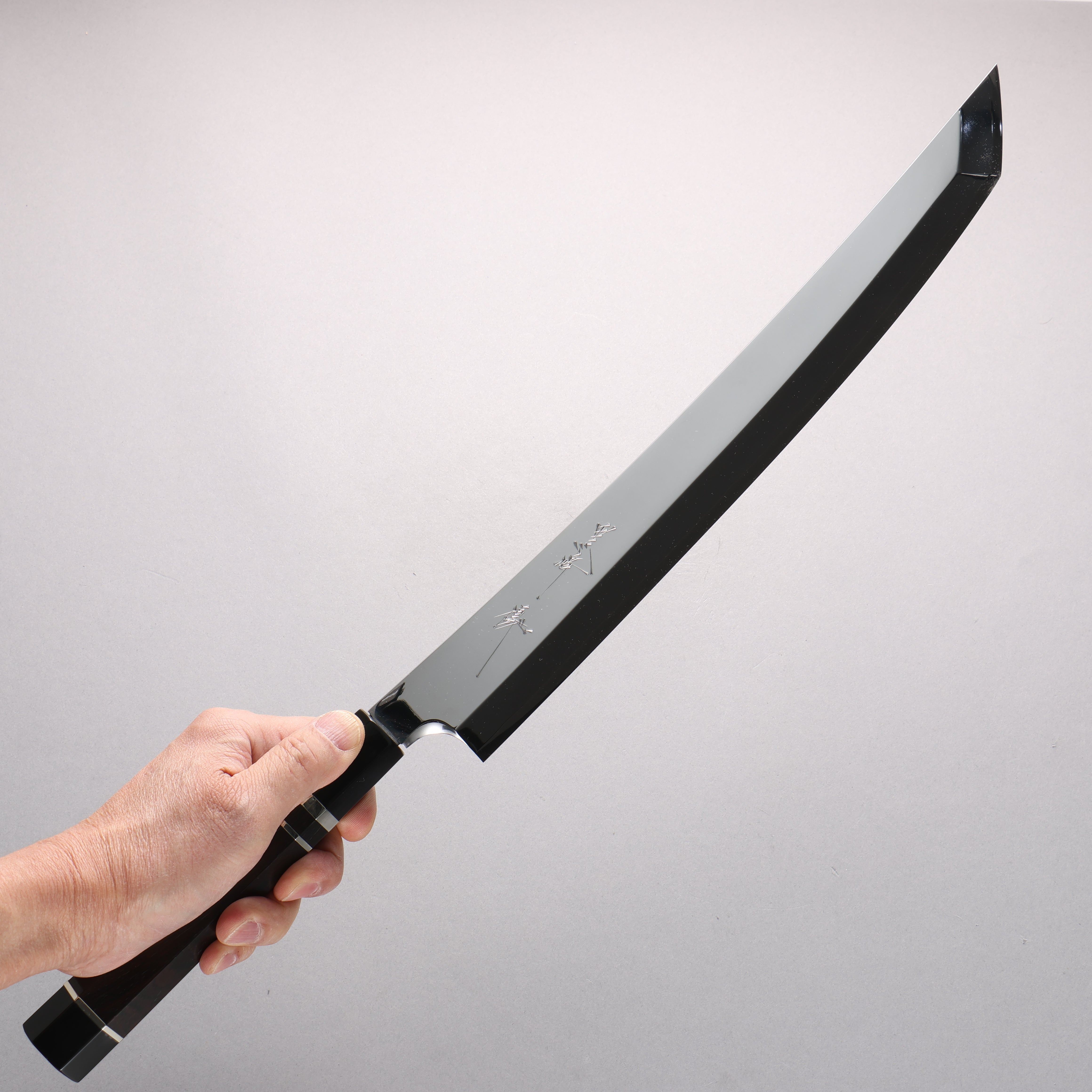 Yu Kurosaki SG2 Mirrored Finish Sakimaru Yanagiba 330mm Ebony Wood (with 3 Silver Rings) Handle with Sheath - Seisuke Knife