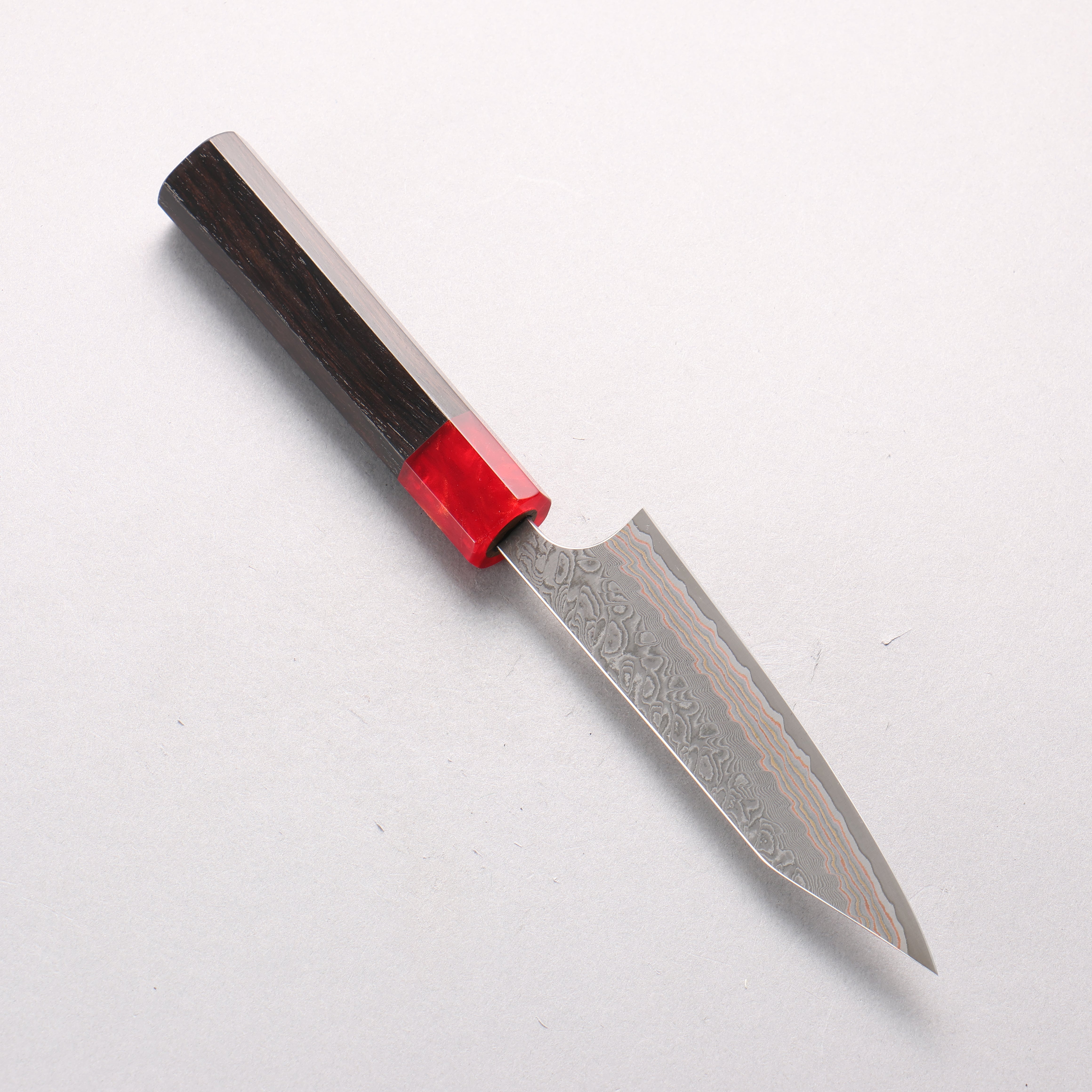 Yoshimi Kato VG10w Colored Damascus Kiritsuke Petty-Utility 120mm Ebony Wood & Red Resin Handle - Seisuke Knife