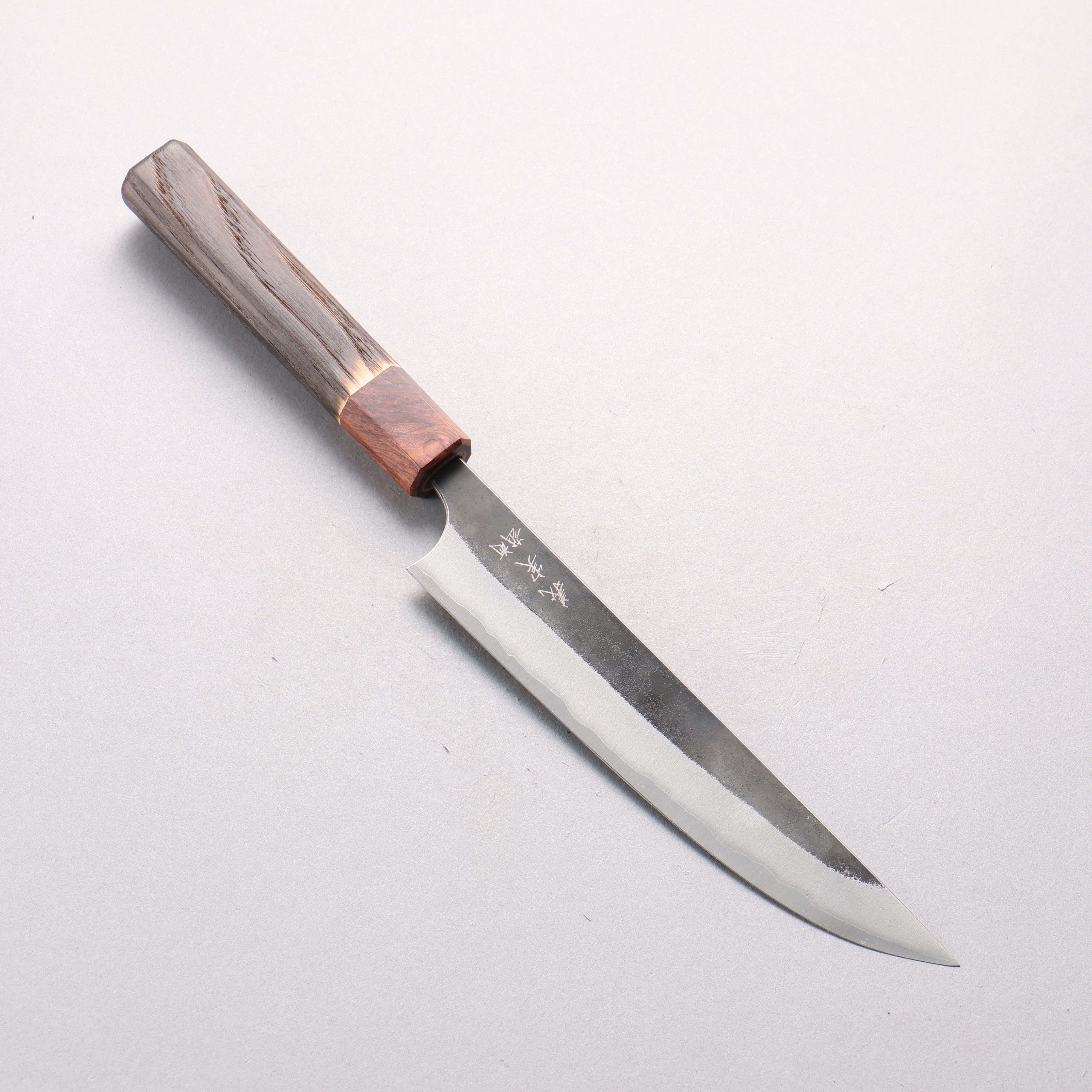 Yoshimi Kato Blue Super Kurouchi Kengata Petty-Utility 170mm Burnt Chestnut & Rosewood Handle - Seisuke Knife