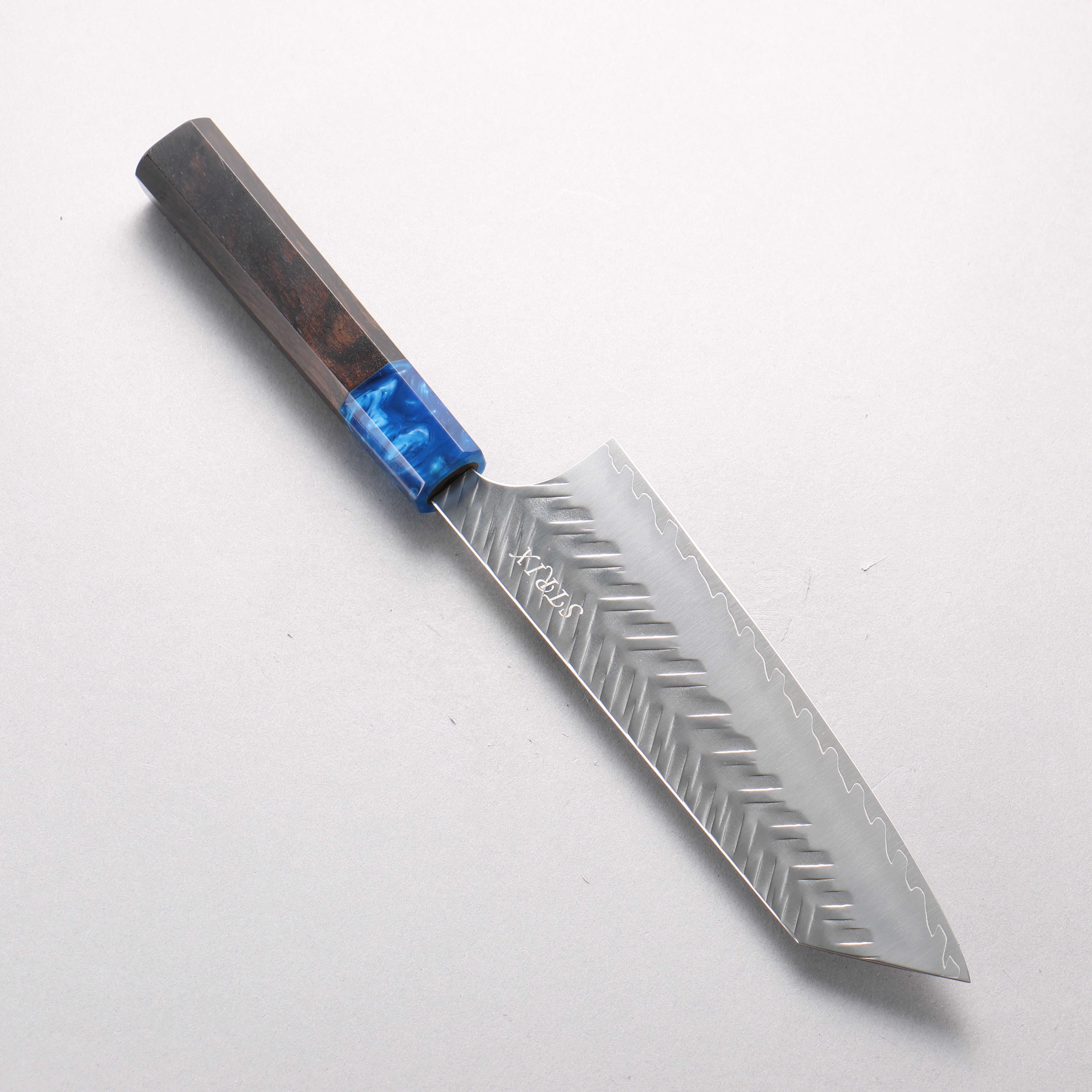 Yoshimi Kato SPG STRIX Hammered (V) Bunka 170mm Ebony & Blue Marble Resin Handle - Seisuke Knife