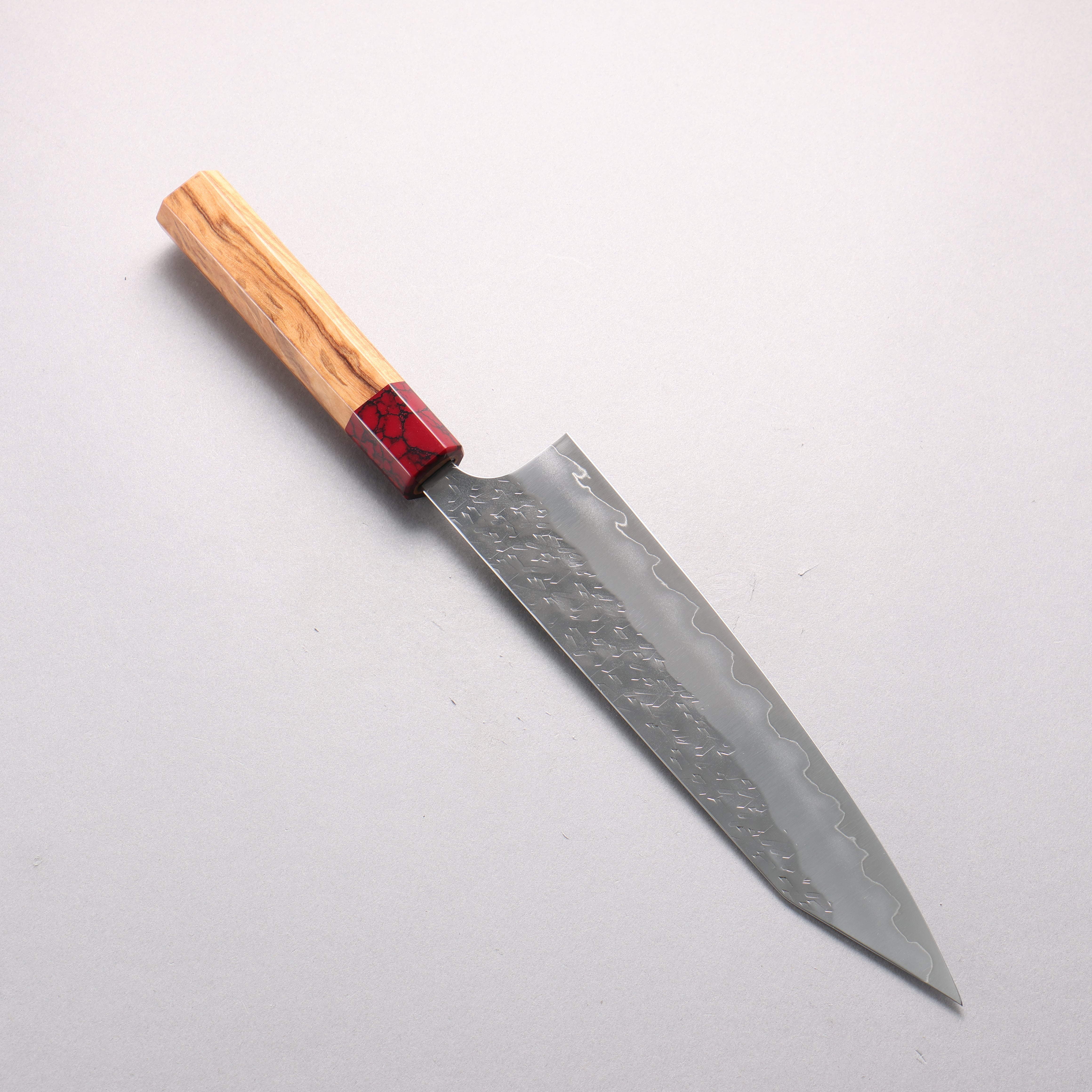 Yoshimi Kato Hyo SG2 Hammered Kiritsuke Gyuto 210mm Olive Wood & Red Turquoise Handle - Seisuke Knife
