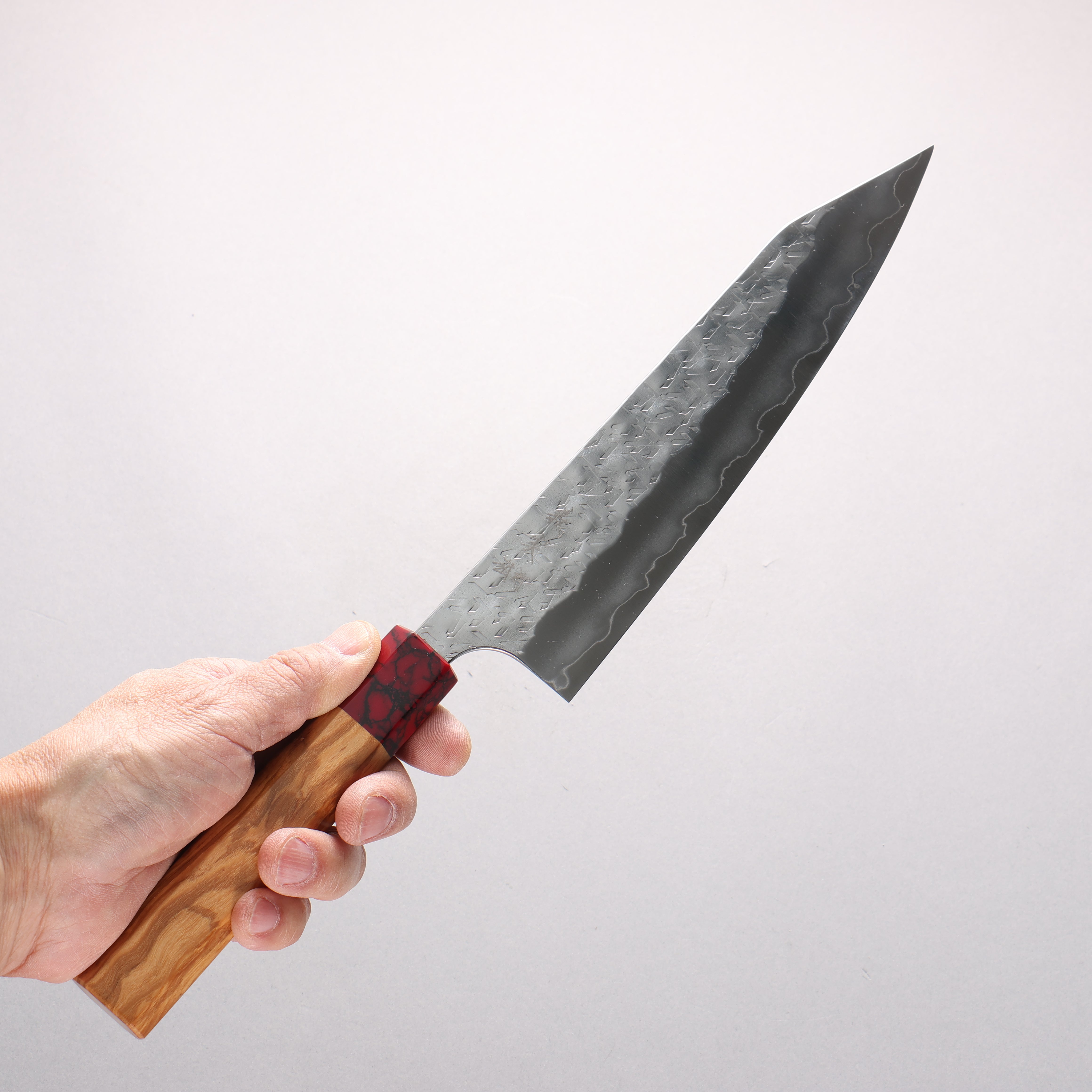 Yoshimi Kato Hyo SG2 Hammered Kiritsuke Gyuto 210mm Olive Wood & Red Turquoise Handle - Seisuke Knife