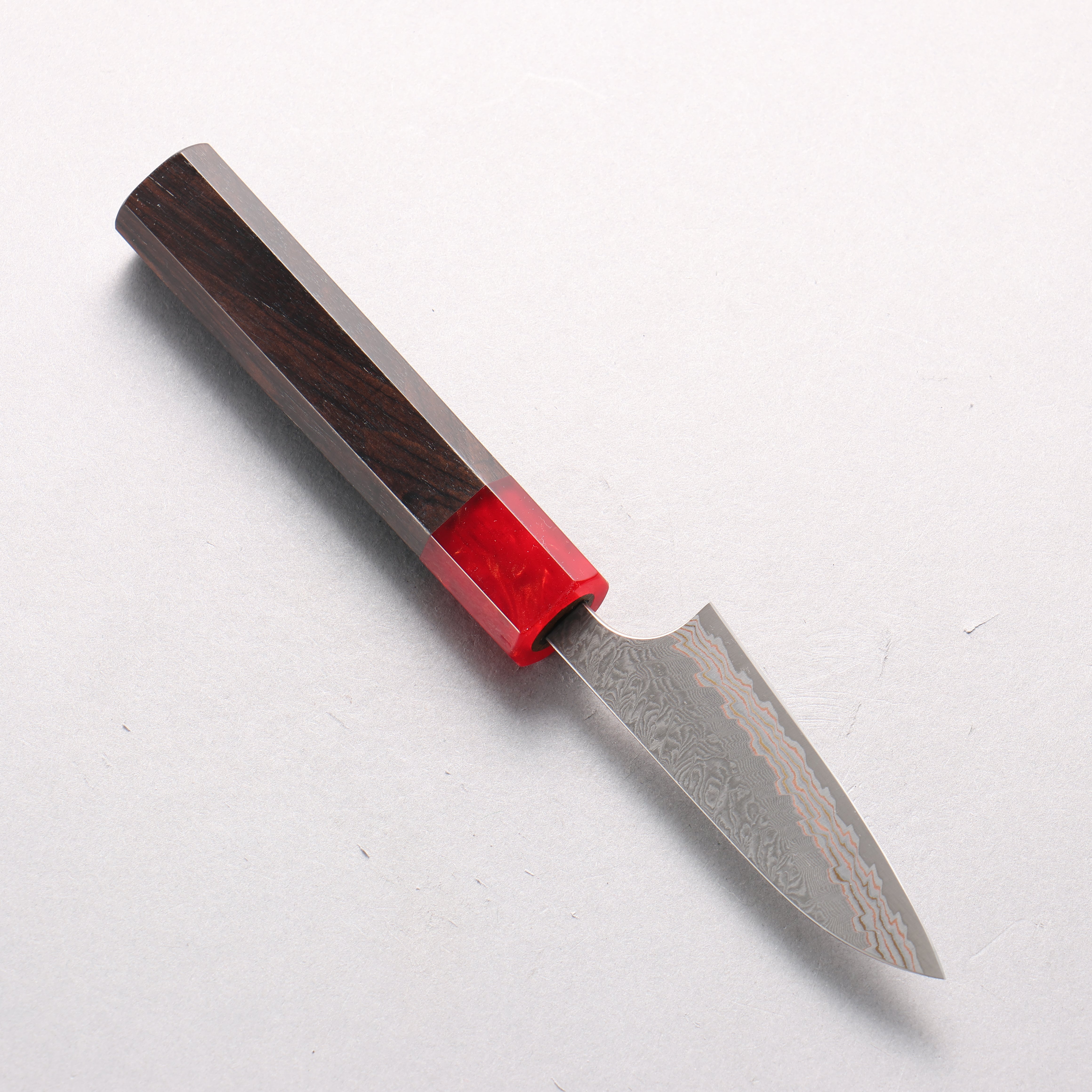 Yoshimi Kato VG10w Colored Damascus Paring 80mm Ebony Wood & Red Resin Handle - Seisuke Knife