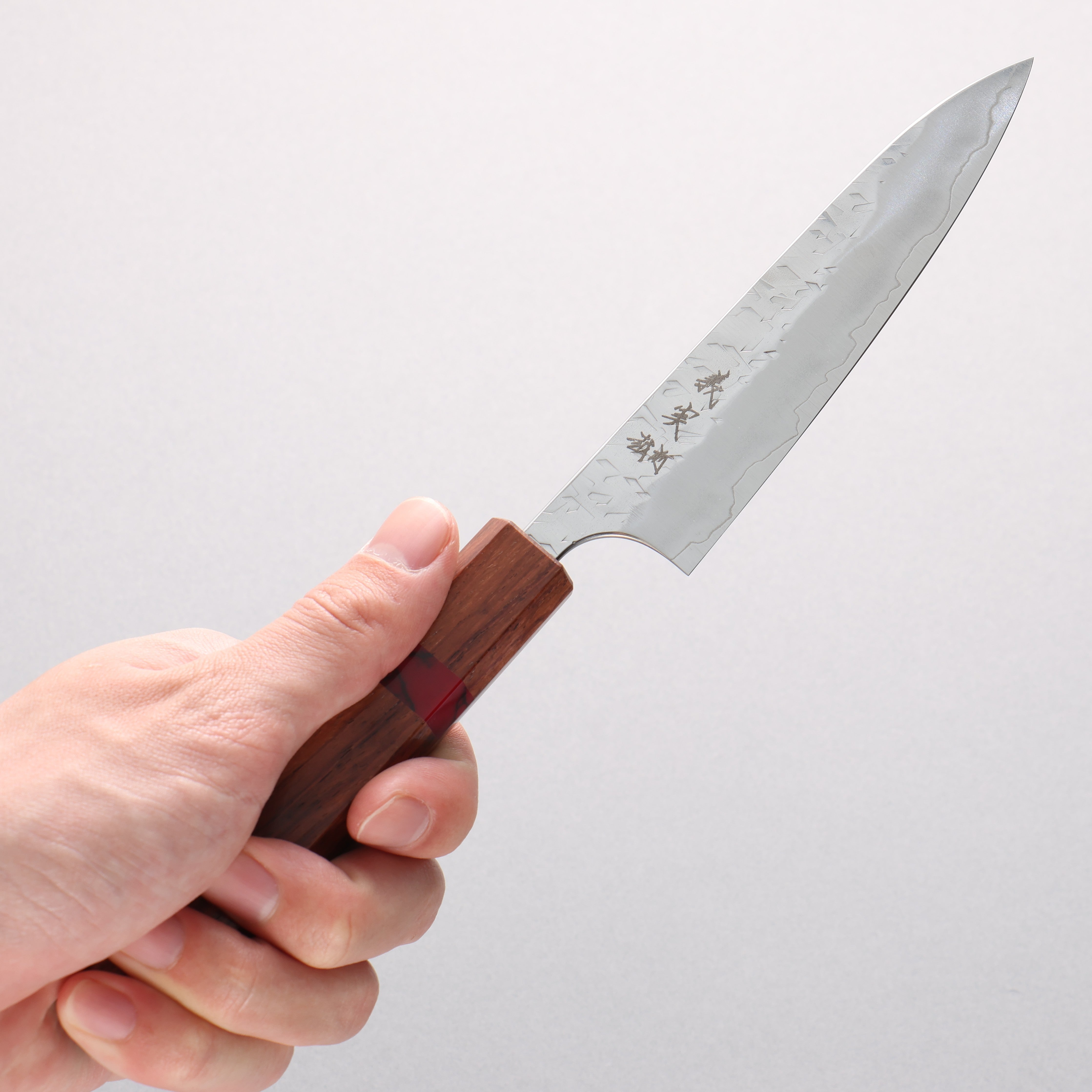 Yoshimi Kato Hyo SG2 Hammered Petty-Utility 120mm Rosewood & Red Turquoise Ring Handle - Seisuke Knife