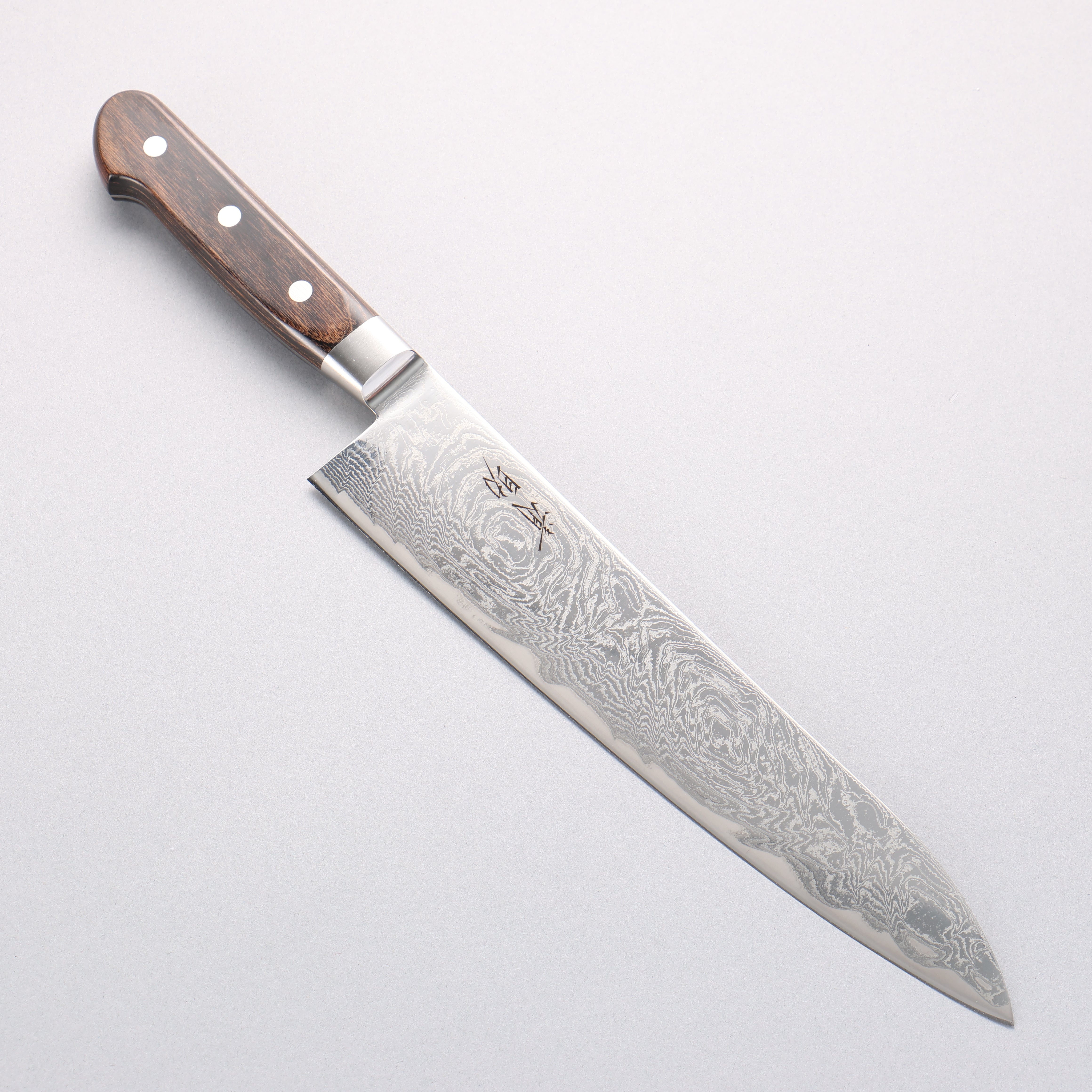 Seisuke Nami AUS10 Mirrored Finish Damascus Gyuto 240mm Brown Pakka wood Handle - Seisuke Knife