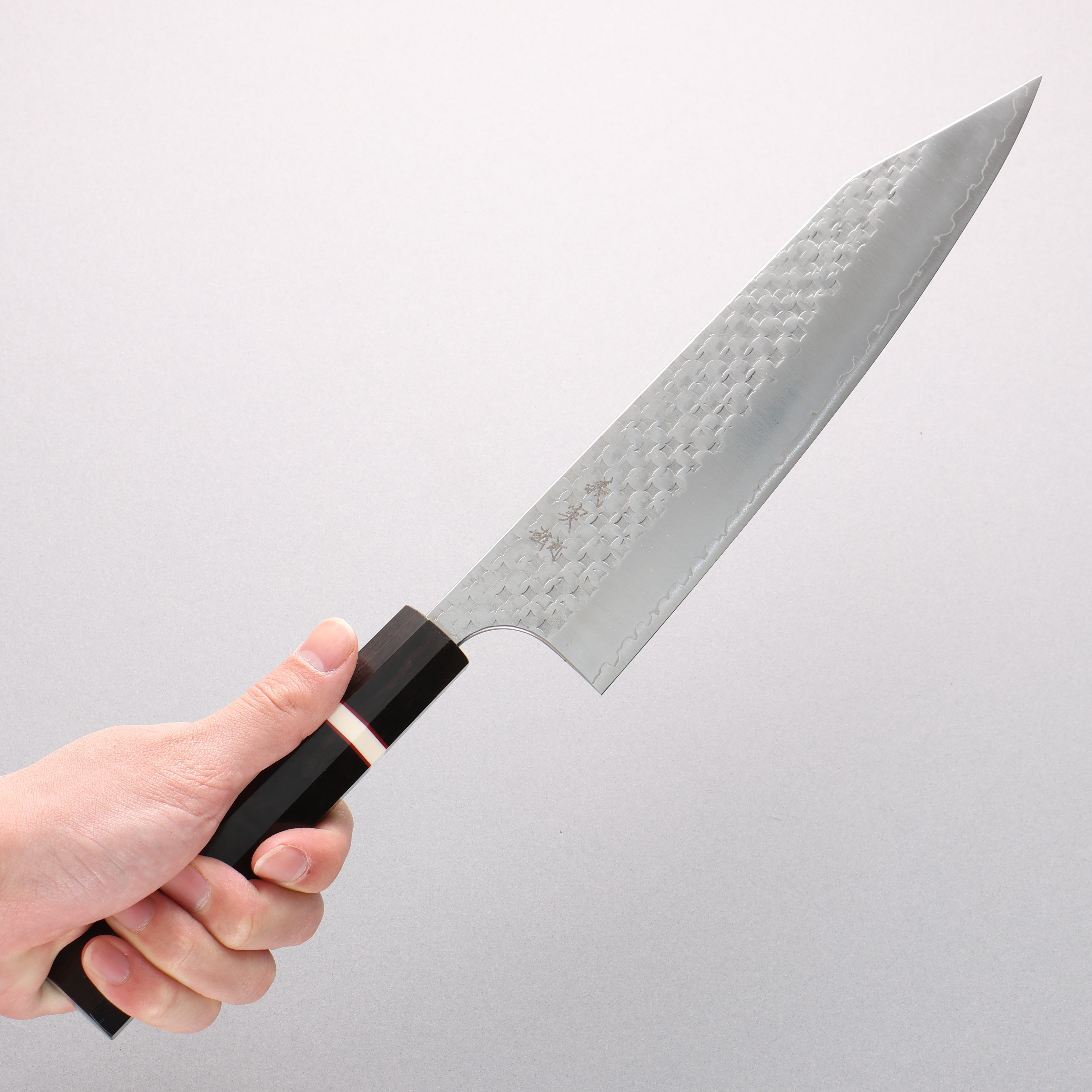 Yoshimi Kato Minamo II SPG STRIX Hammered Kiritsuke Gyuto 240mm Ebony Wood(With White Ring) Handle - Seisuke Knife