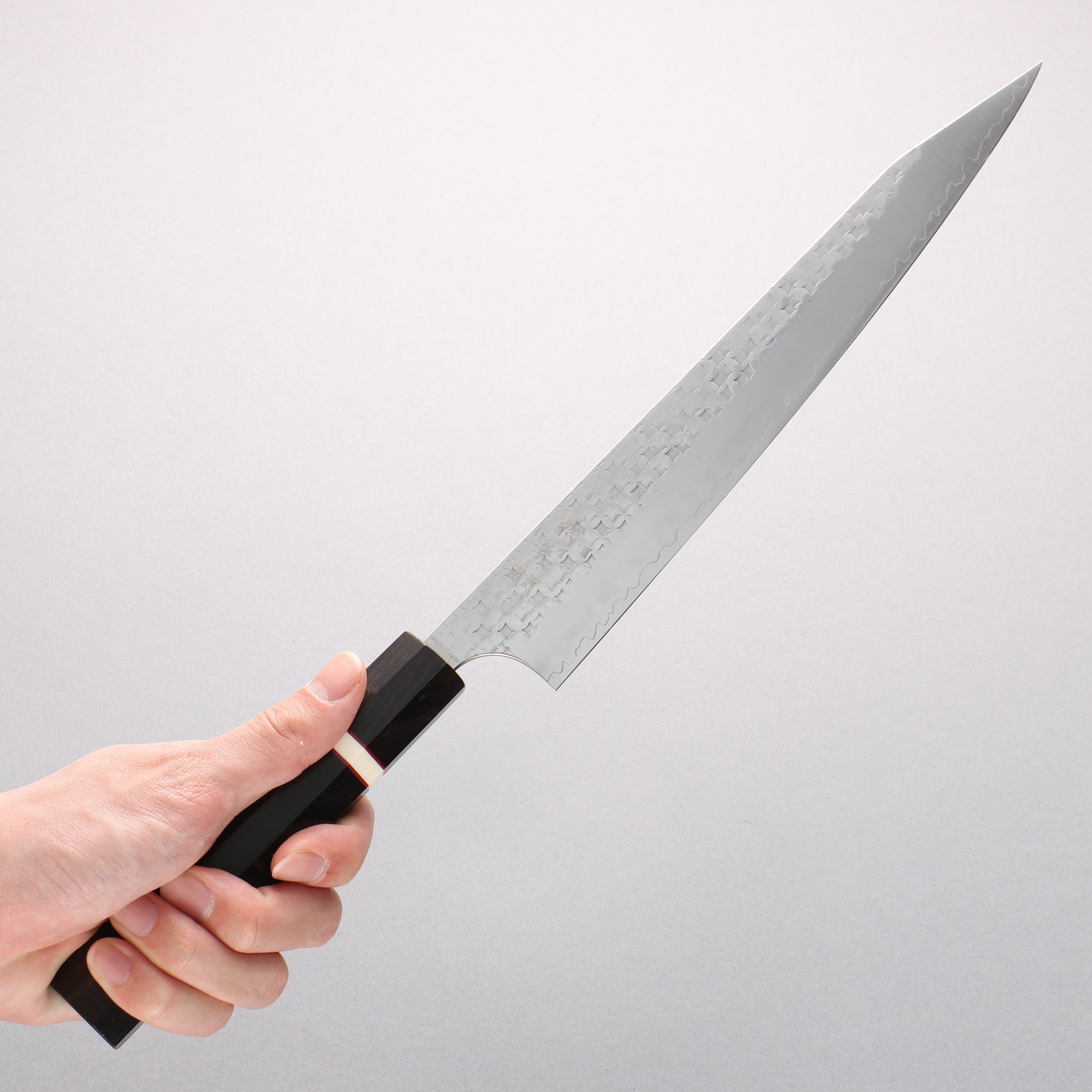 Yoshimi Kato Minamo II SPG STRIX Hammered Kiritsuke Sujihiki 270mm Ebony Wood(With White Ring) Handle - Seisuke Knife