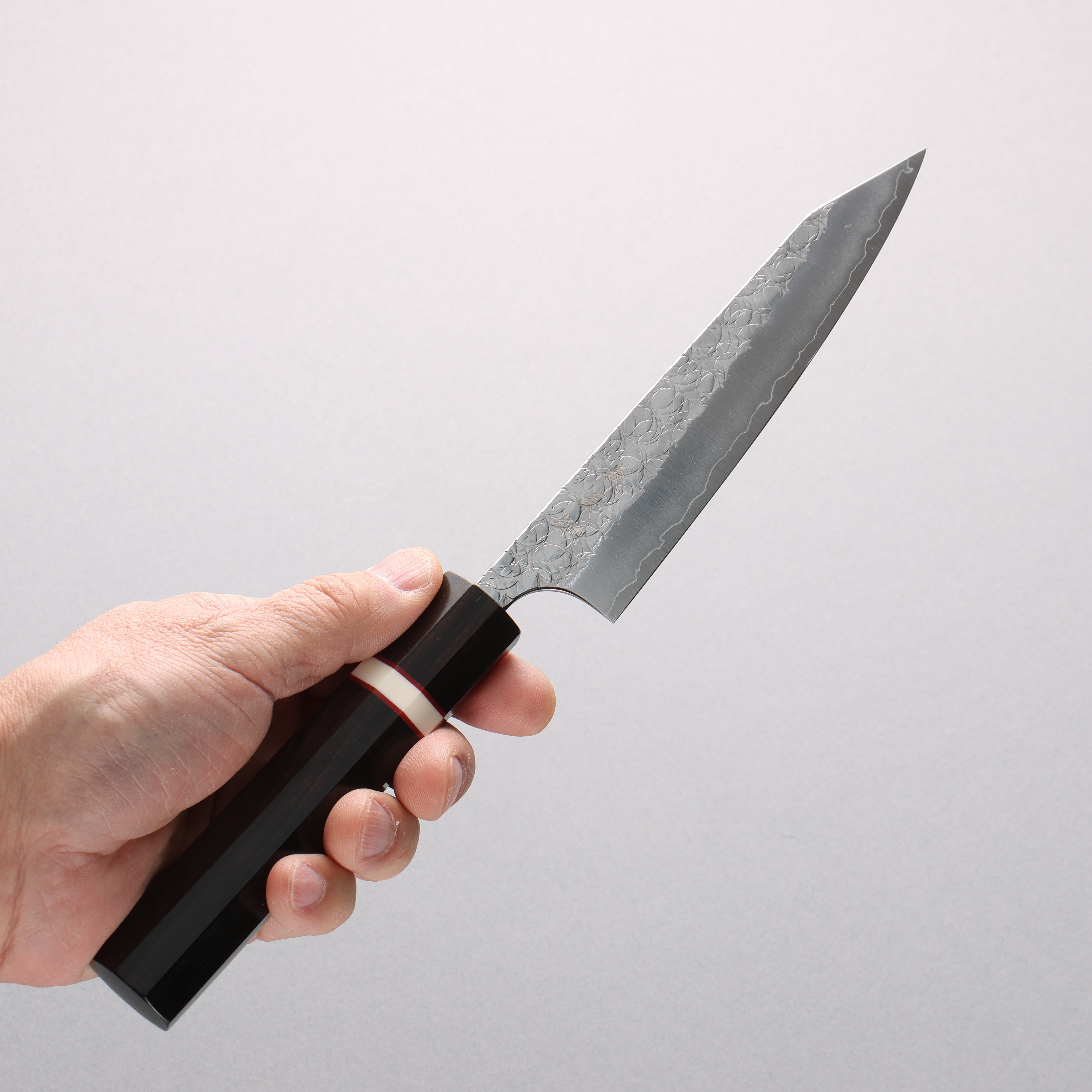 Yoshimi Kato Minamo SG2 Hammered Kiritsuke Petty-Utility 150mm Ebony Wood & White Ring Handle - Seisuke Knife