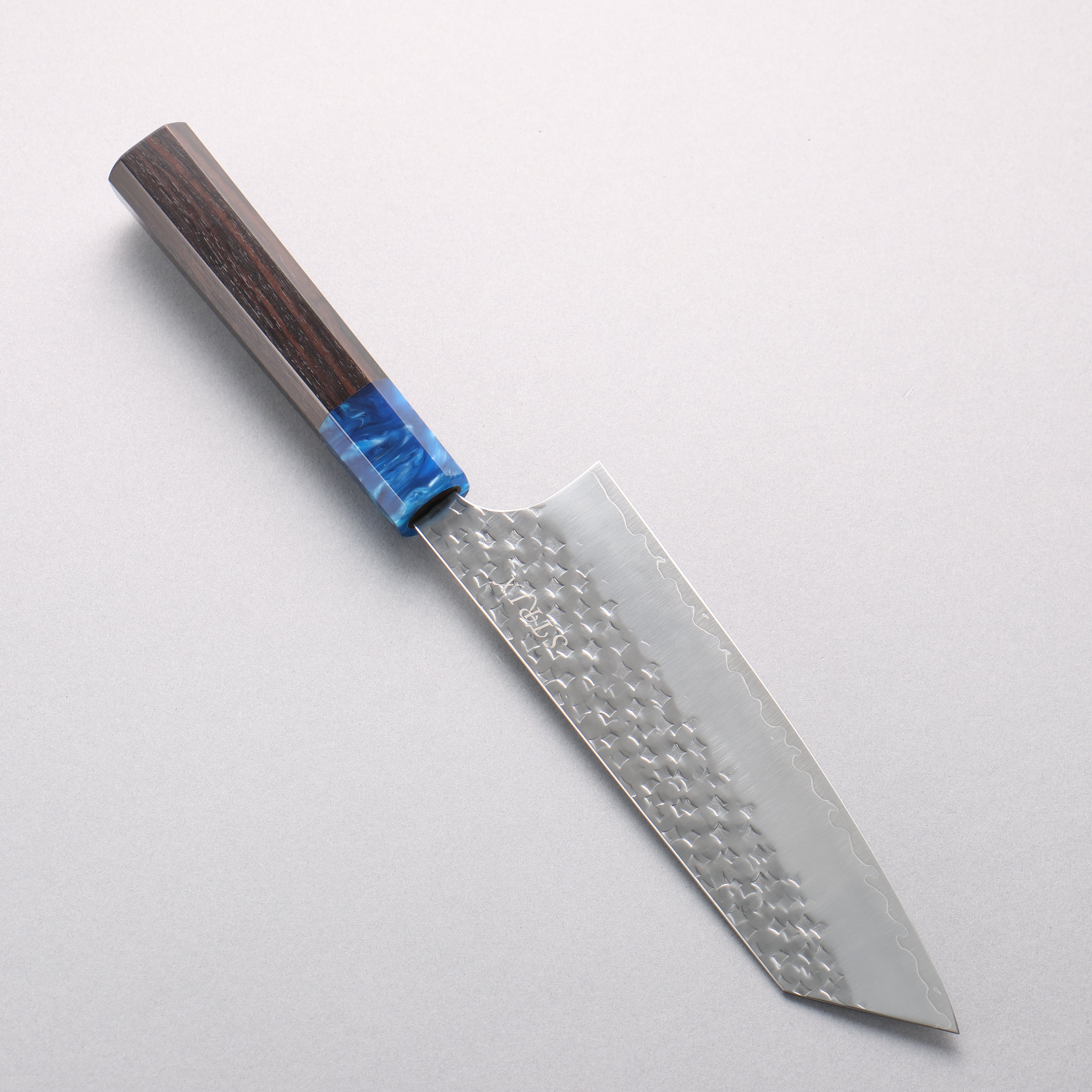 Yoshimi Kato Minamo II SPG STRIX Hammered Bunka 170mm Ebony & Blue Marble Resin Handle - Seisuke Knife
