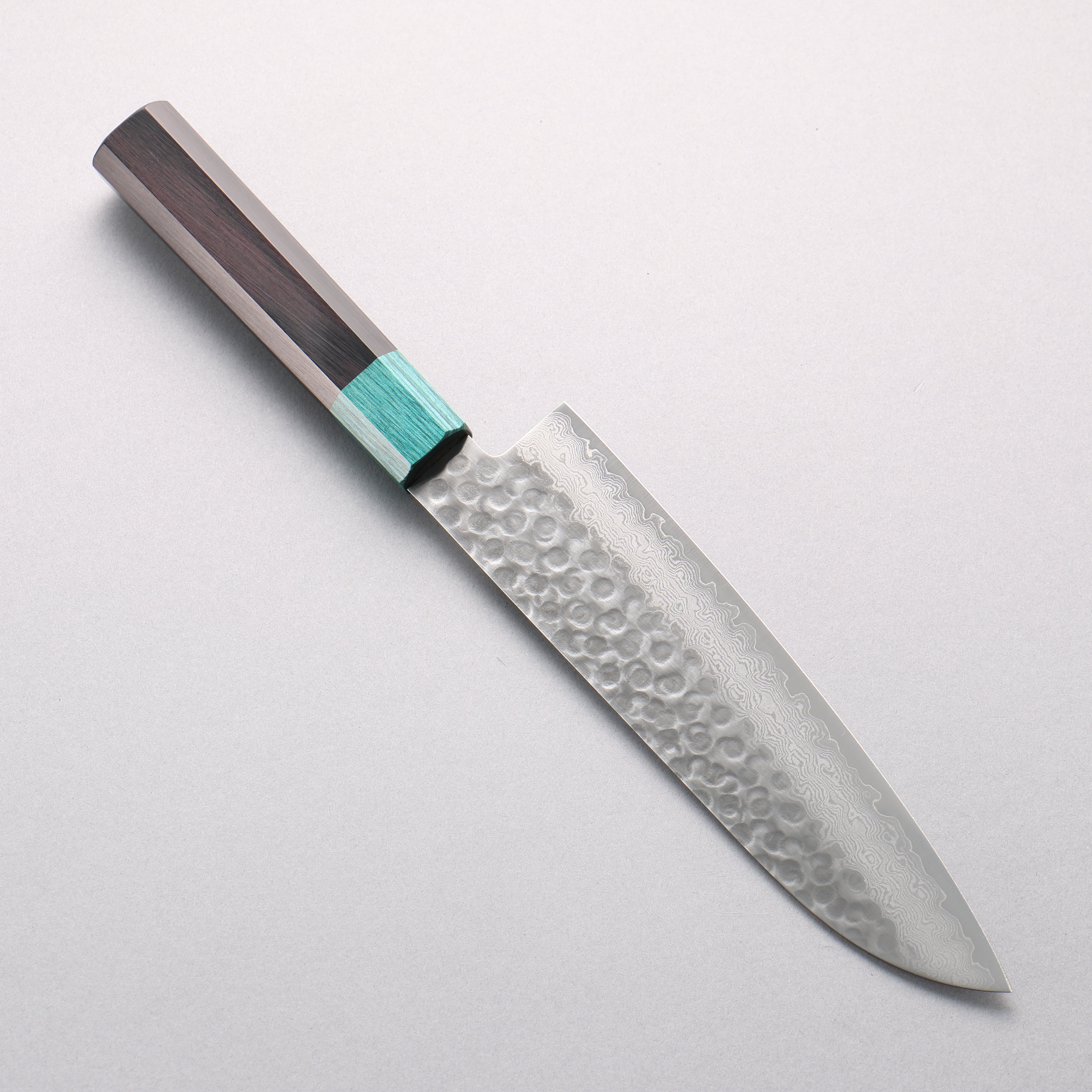 Seisuke VG10 Hammered Damascus Santoku 180mm Black & Green Pakkawood Handle - Seisuke Knife