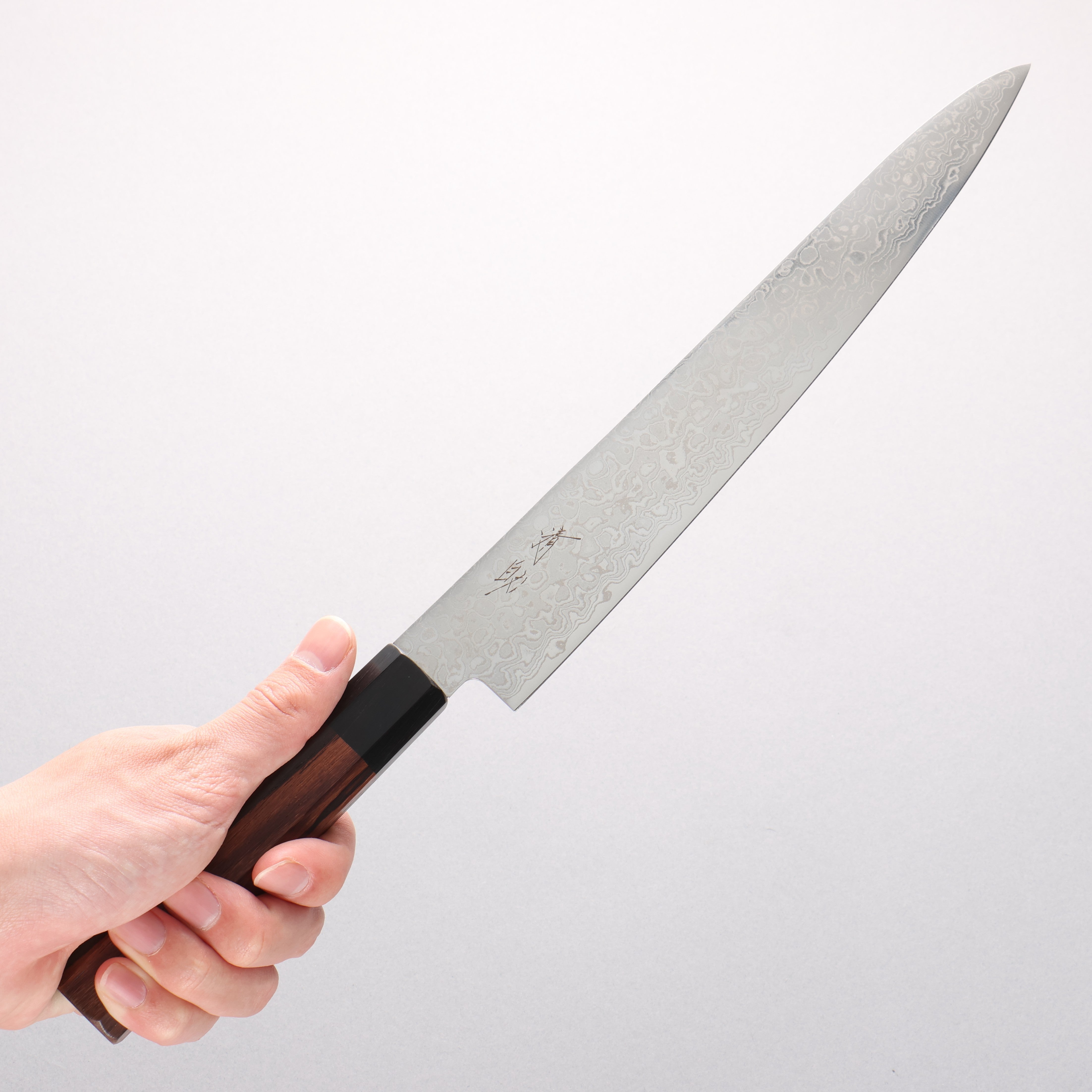 Seisuke AUS10 Damascus Migaki Finished Sujihiki 240mm Rosewood (Ferrule: Black Pakka Wood) Handle - Seisuke Knife