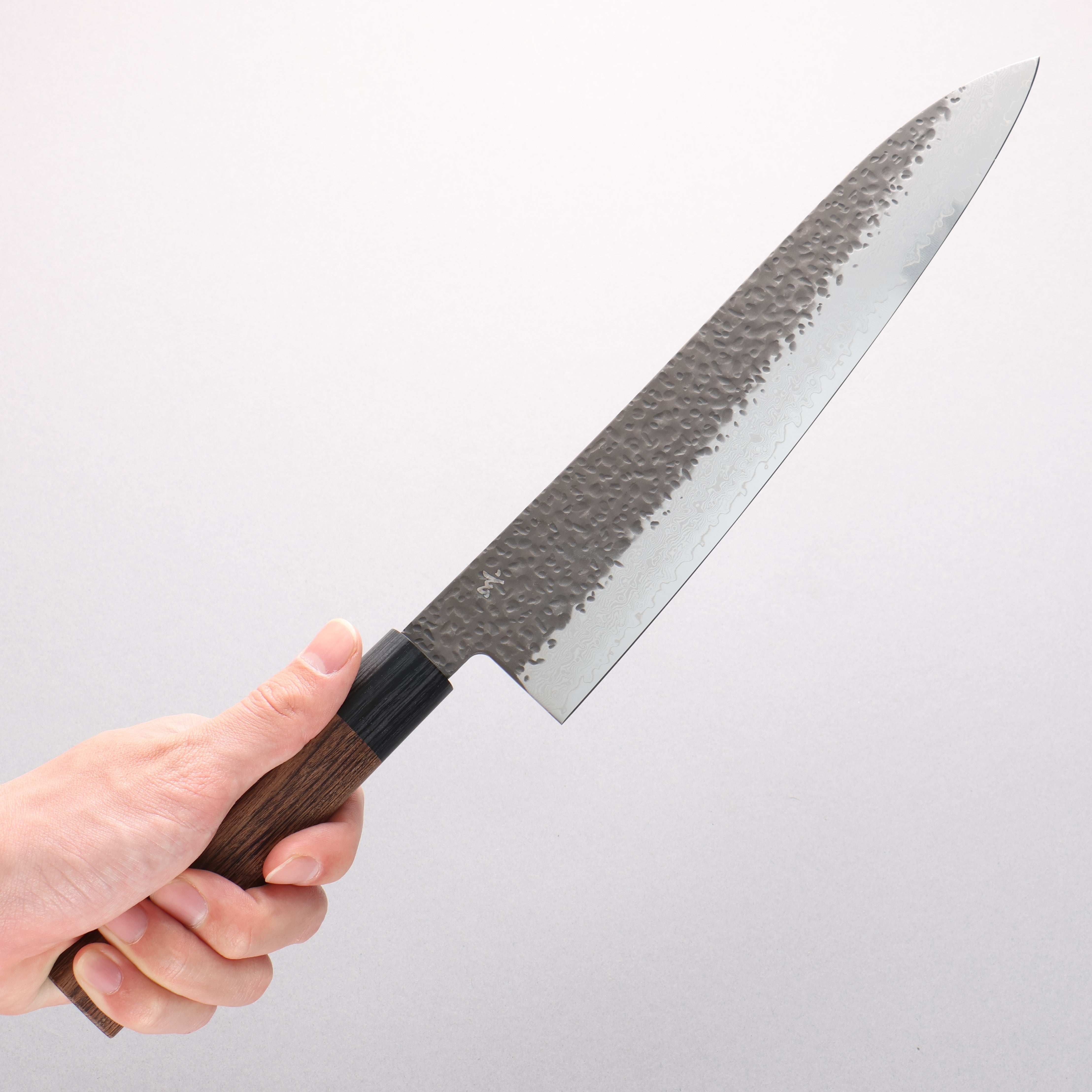 Shizu Gen VG10 Hammered Black Finished Gyuto 240mm Brown Pakkawood Handle - Seisuke Knife