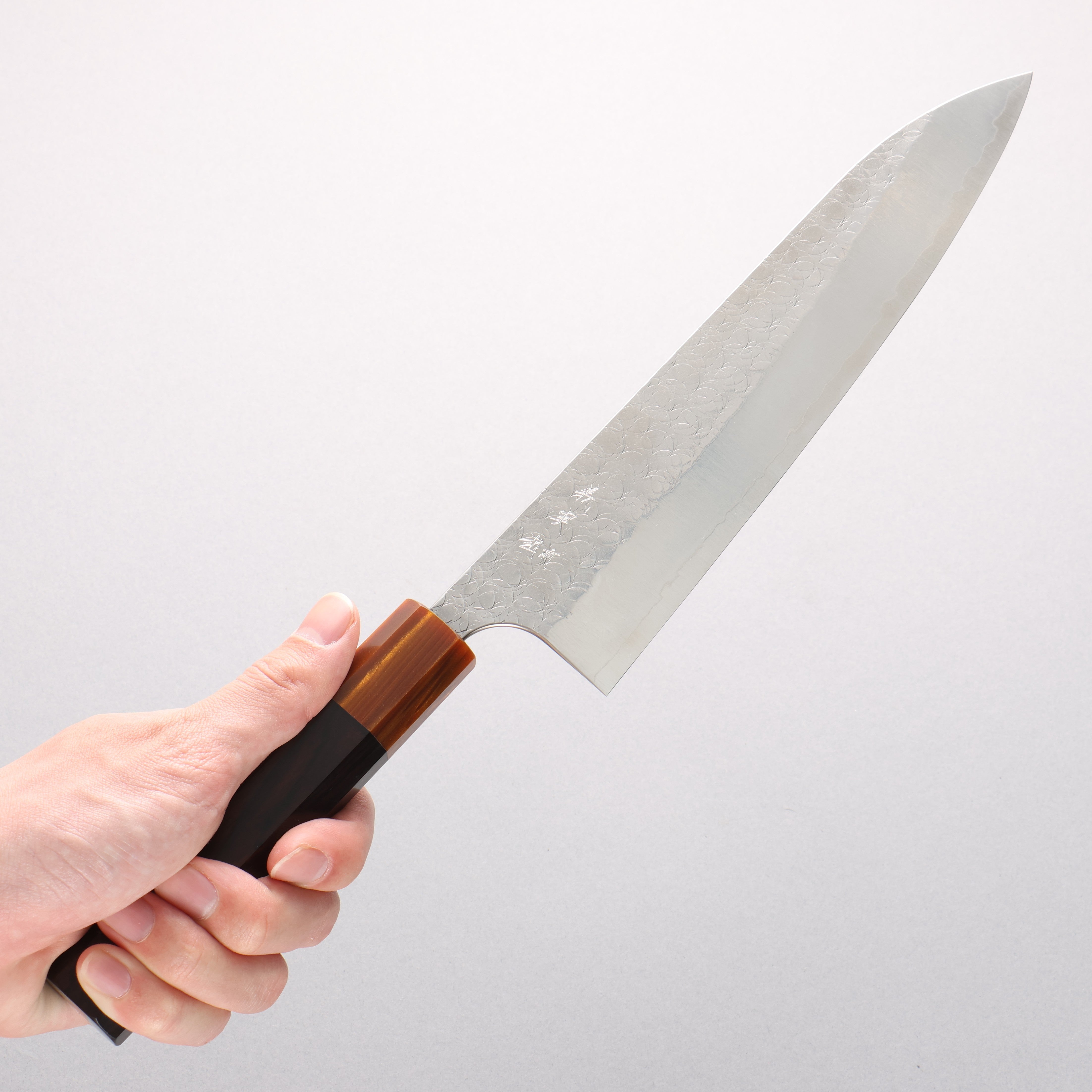 Yoshimi Kato Minamo SG2 Hammered Gyuto 210mm Ebony (ferrule: Orange Resin) Handle - Seisuke Knife