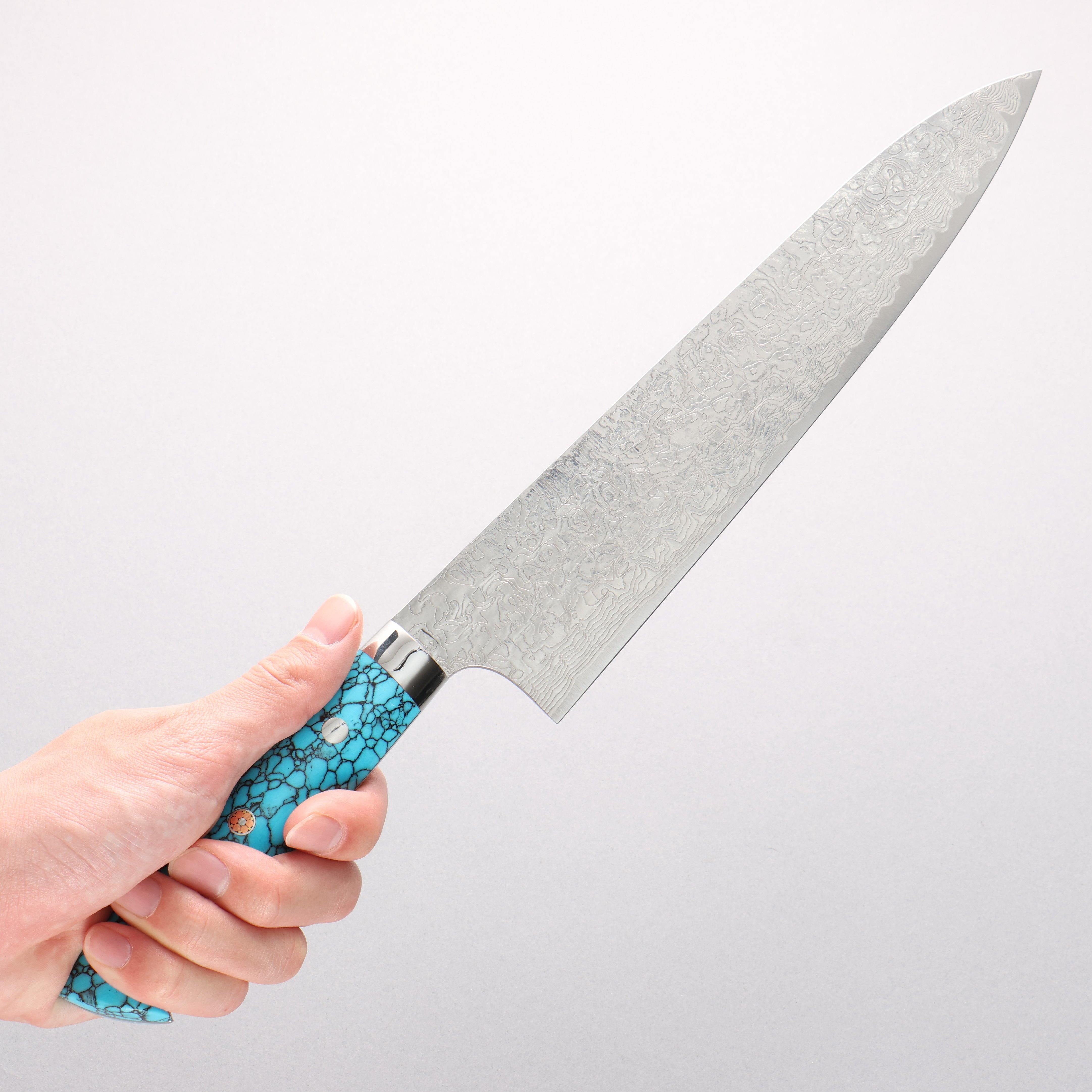 Takeshi Saji SG2 Diamond Finish Gyuto 240mm Nomura Style Turquoise Handle - Seisuke Knife