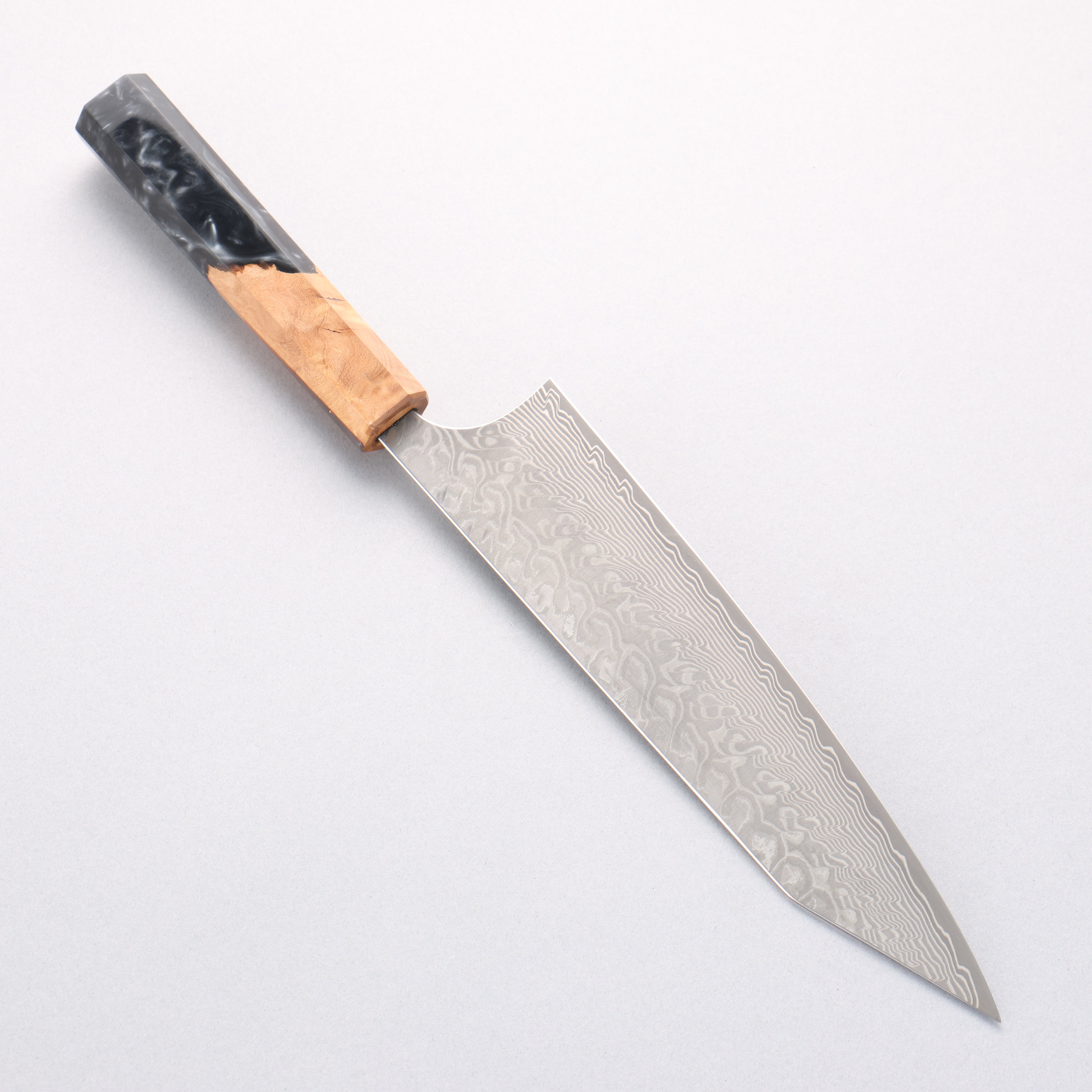 Yoshimi Kato SG2 Black Damascus Kiritsuke Gyuto 210mm Olive Tree and Black/White Marble Resin Handle - Seisuke Knife