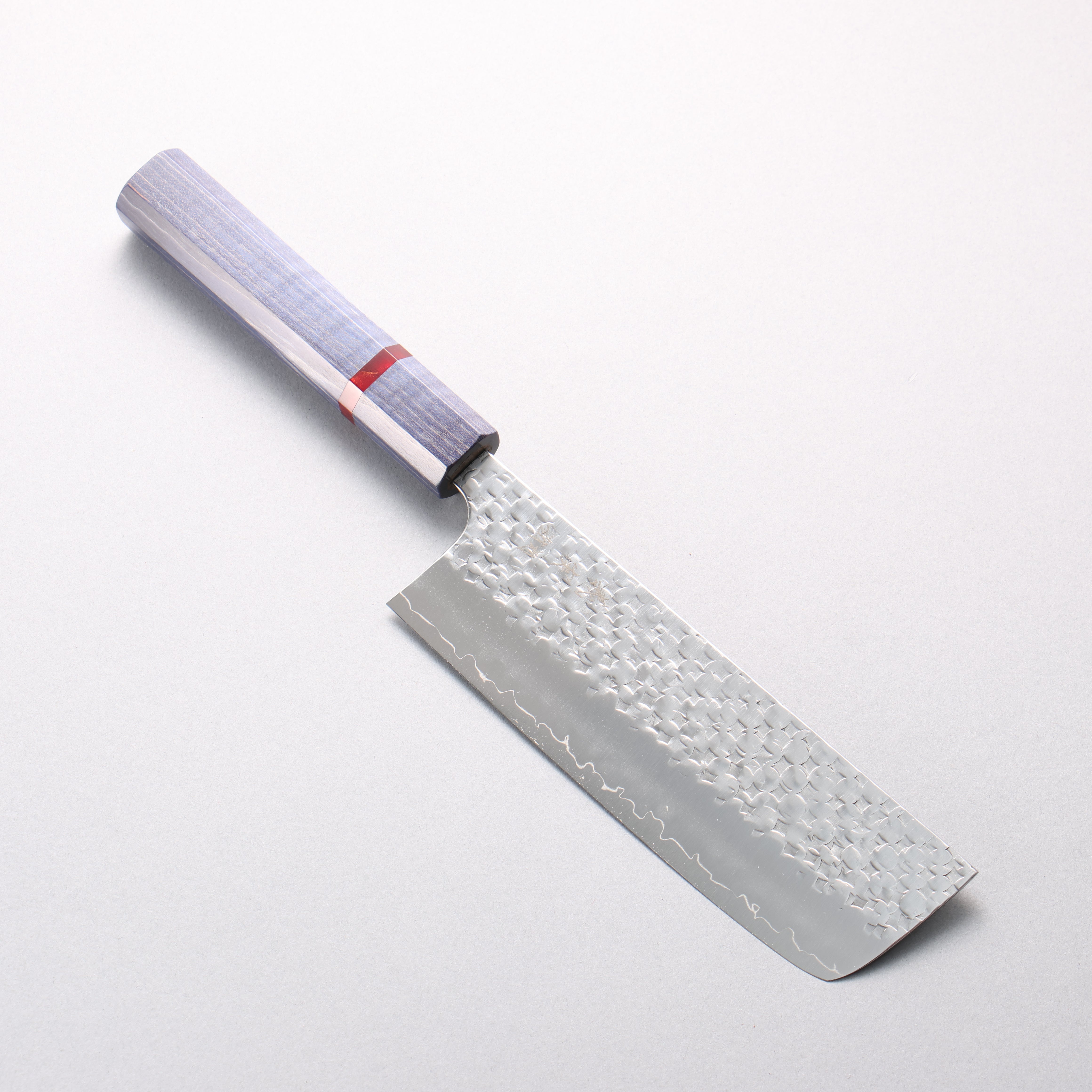 Yoshimi Kato Minamo II SPG STRIX Hammered Nakiri 165mm Blue Stabilized Wood (With Red Ring) Handle - Seisuke Knife