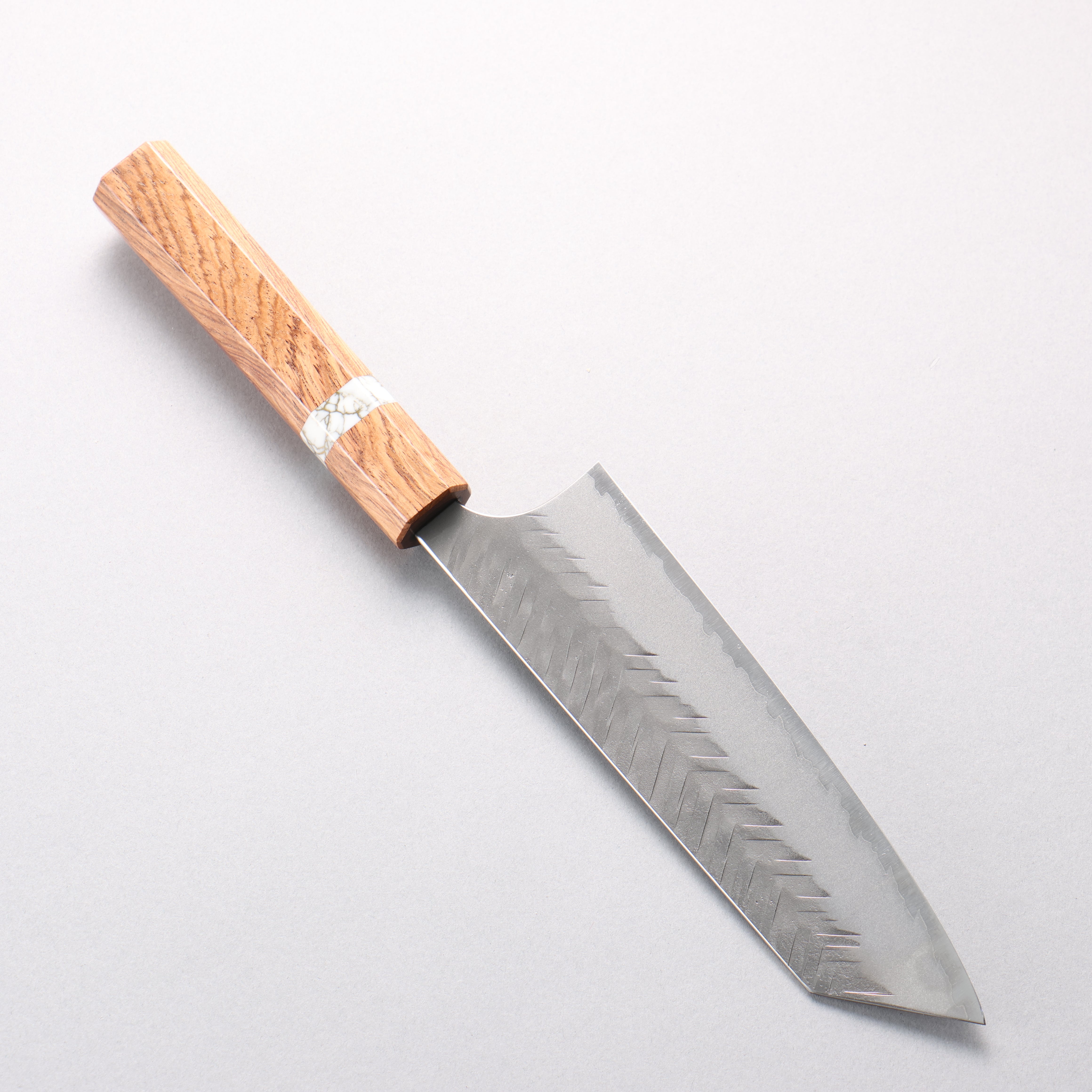 Yoshimi Kato Blue Super Nashiji V-Hammered Bunka 170mm Rosewood & White Turquoise Ring Handle - Seisuke Knife