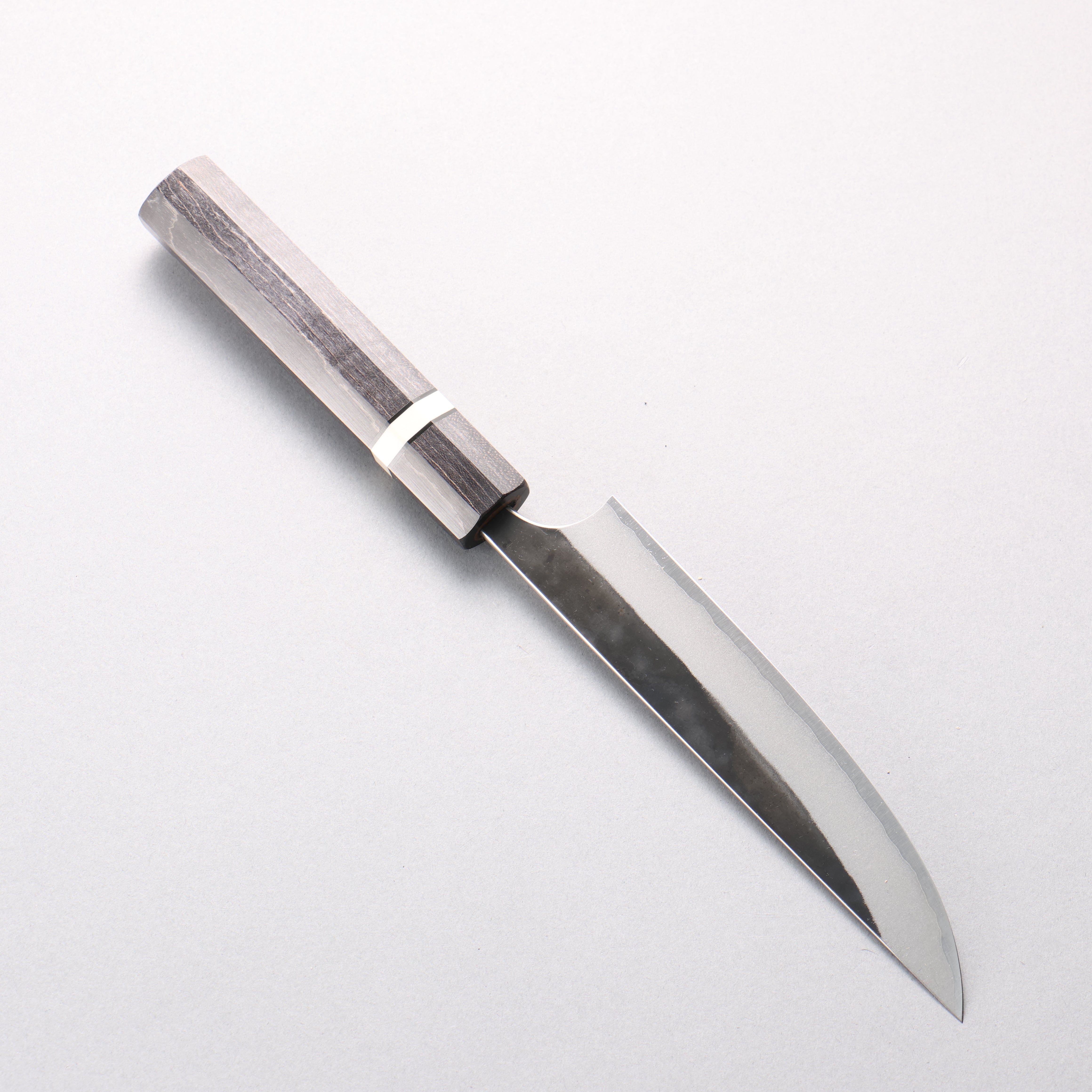 Yoshimi Kato Blue Super Kurouchi Kengata Petty-Utility 170mm Gray Stabilized Wood & White Ring Handle - Seisuke Knife