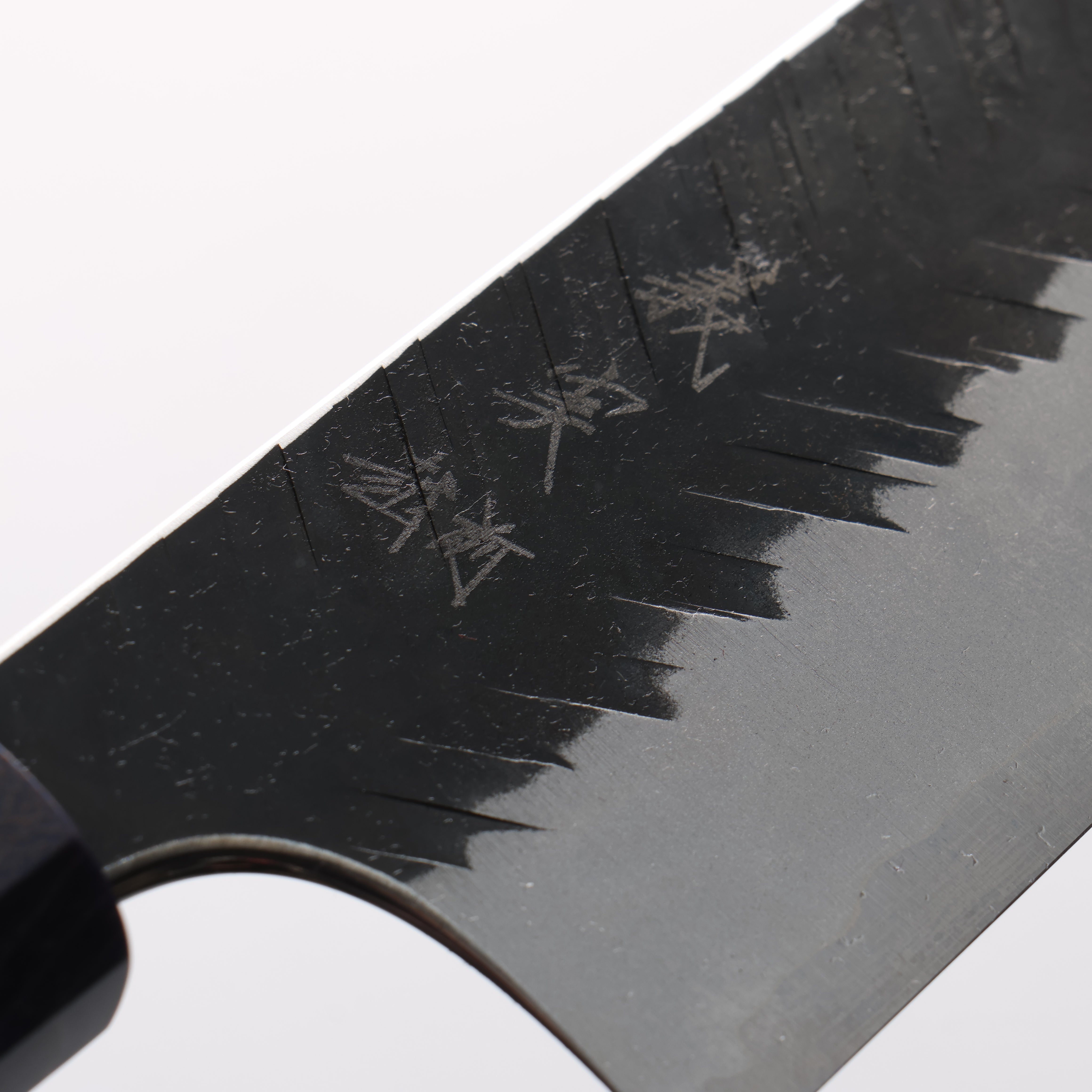 Yoshimi Kato Blue Super Kurouchi V-Hammered Bunka 170mm Blue Stabilized Wood & Red Ring Handle - Seisuke Knife