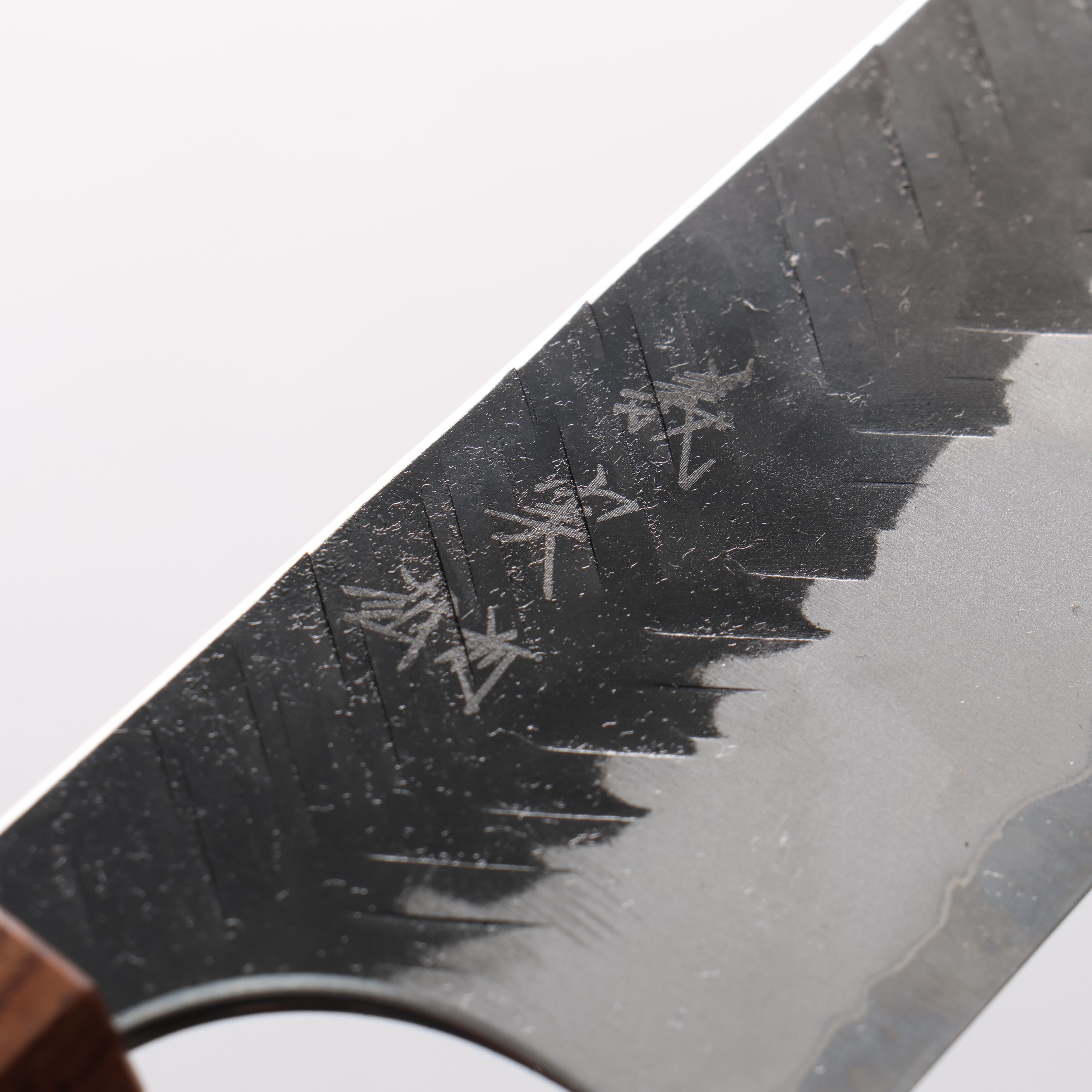 Yoshimi Kato Blue Super Kurouchi V-Hammered Bunka 170mm Rosewood & Turquoise Ring Handle - Seisuke Knife