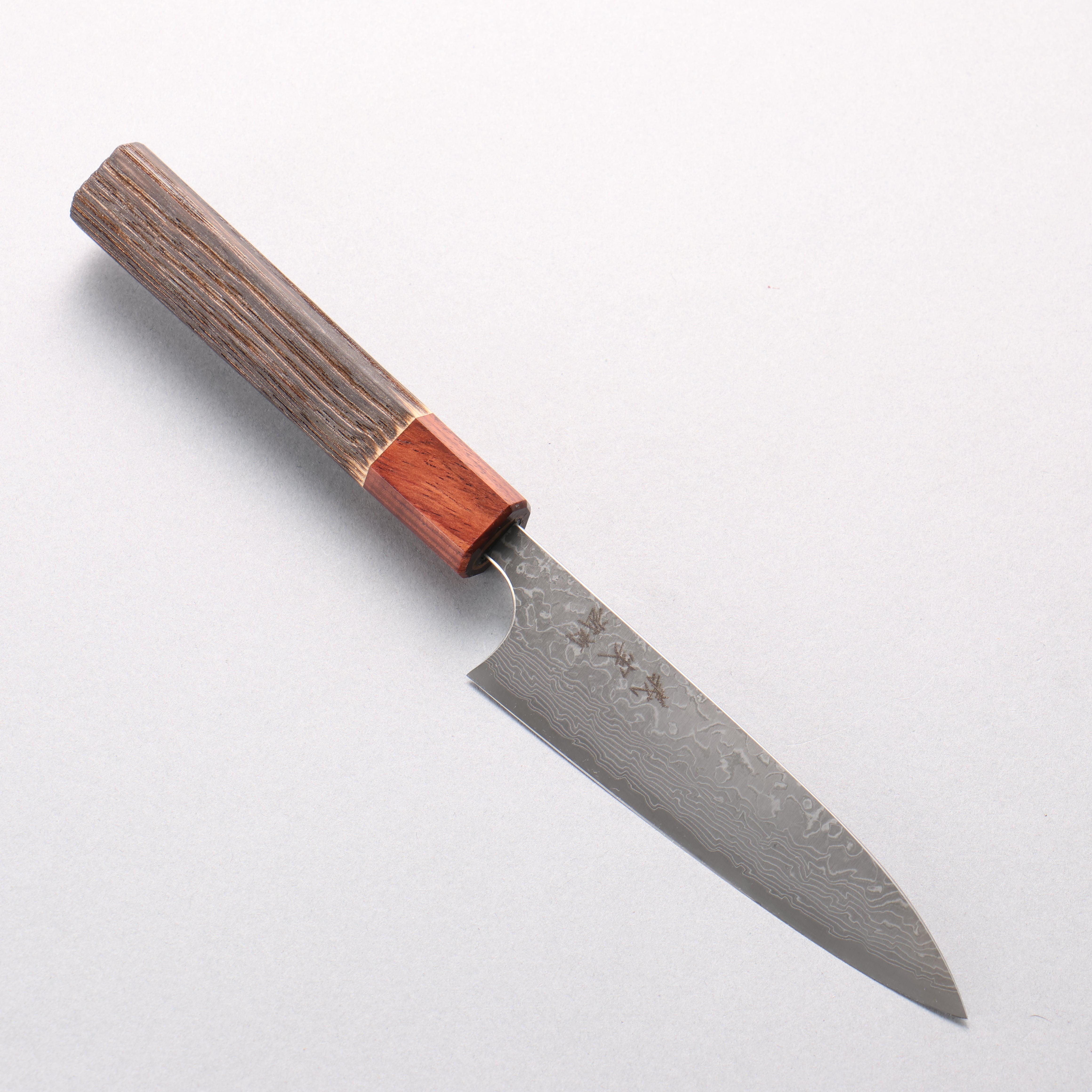 Yoshimi Kato VG10 Black Damascus Petty-Utility 120mm Burnt Chestnut & Shitan Handle - Seisuke Knife