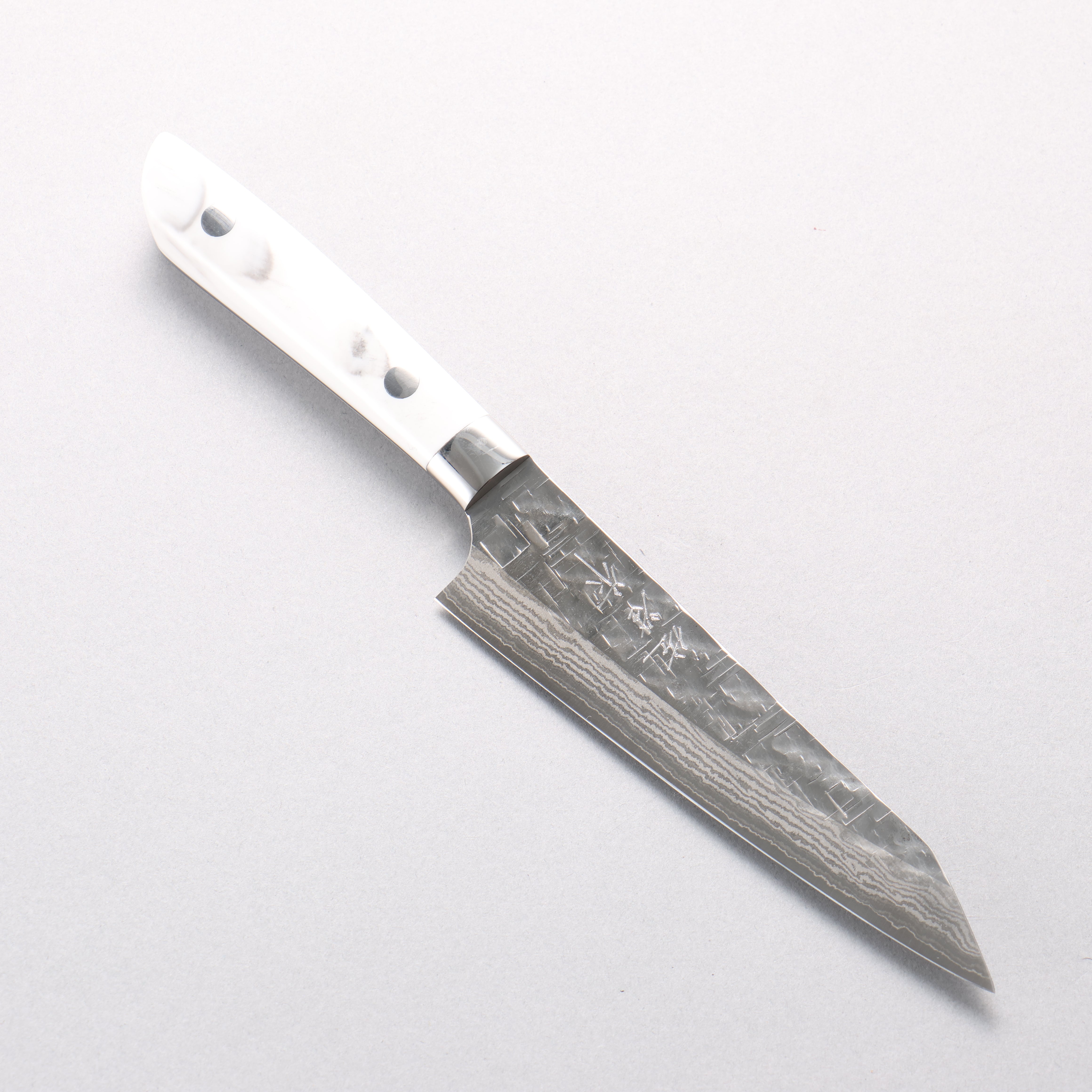Takeshi Saji SRS13 Hammered Damascus Cross Kiritsuke Petty-Utility 130mm Cloud Pattern Corian Handle - Seisuke Knife