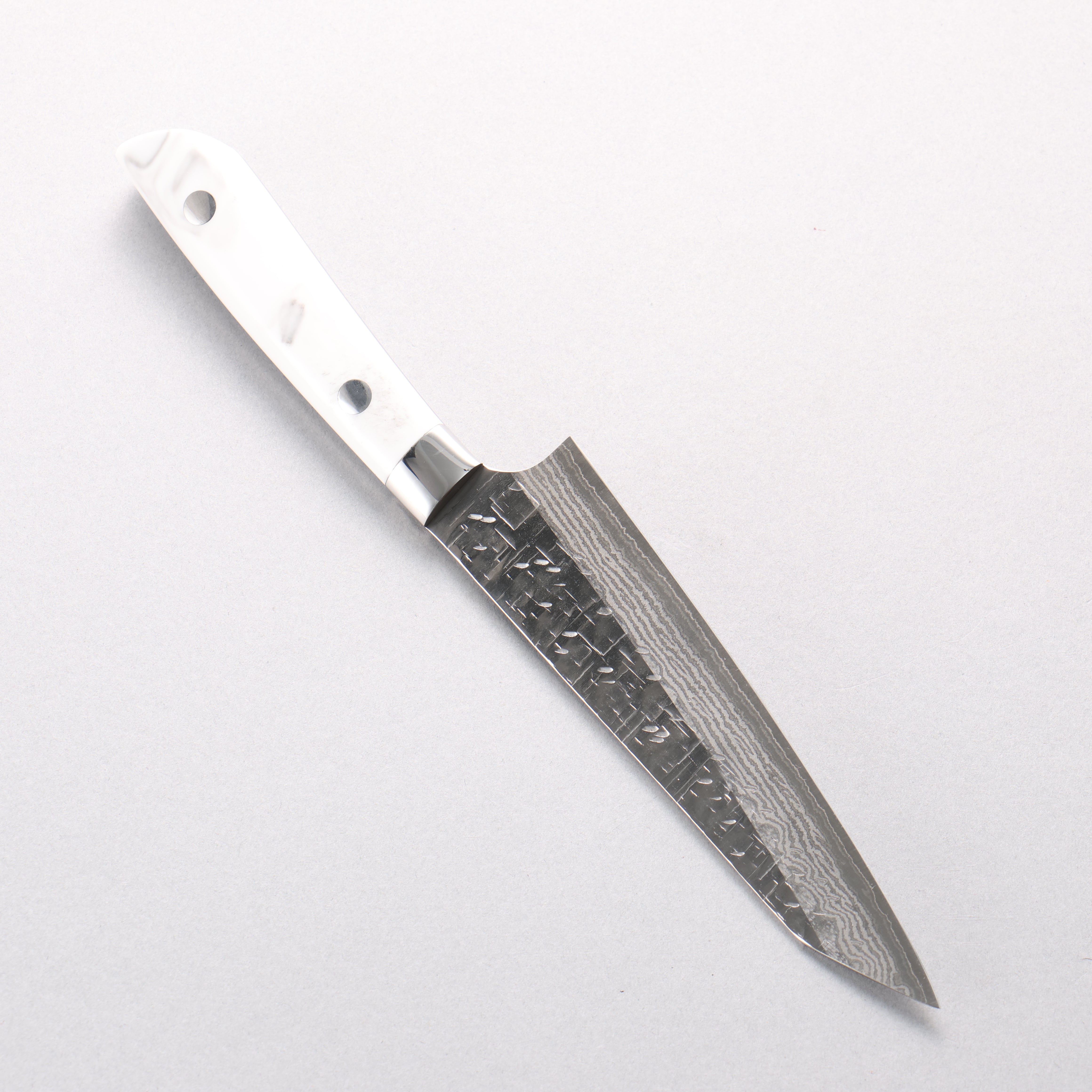 Takeshi Saji SRS13 Hammered Damascus Cross Kiritsuke Petty-Utility 130mm Cloud Pattern Corian Handle - Seisuke Knife