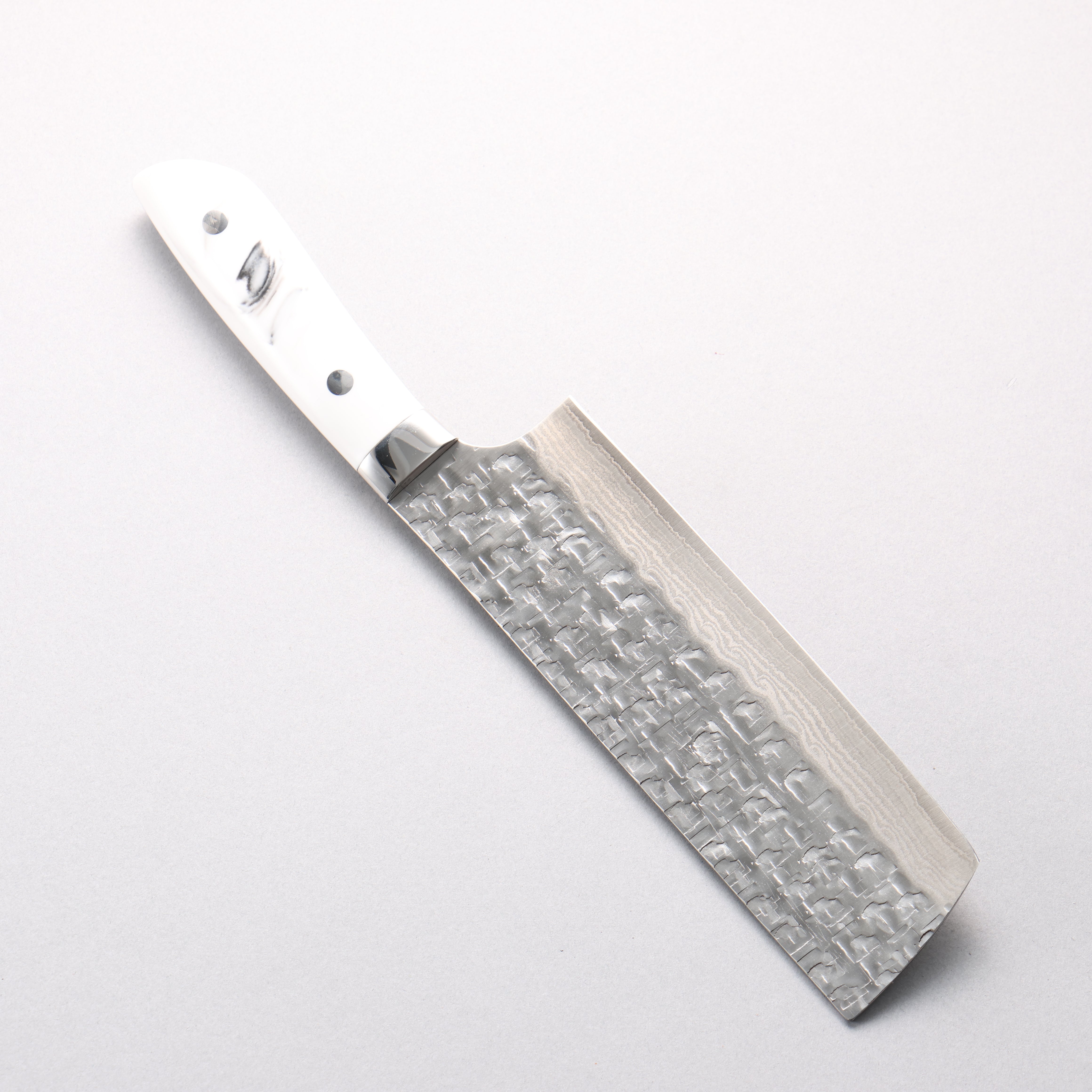 Takeshi Saji SRS13 Hammered Damascus Cross Nakiri 165mm Cloud Pattern Corian Handle - Seisuke Knife