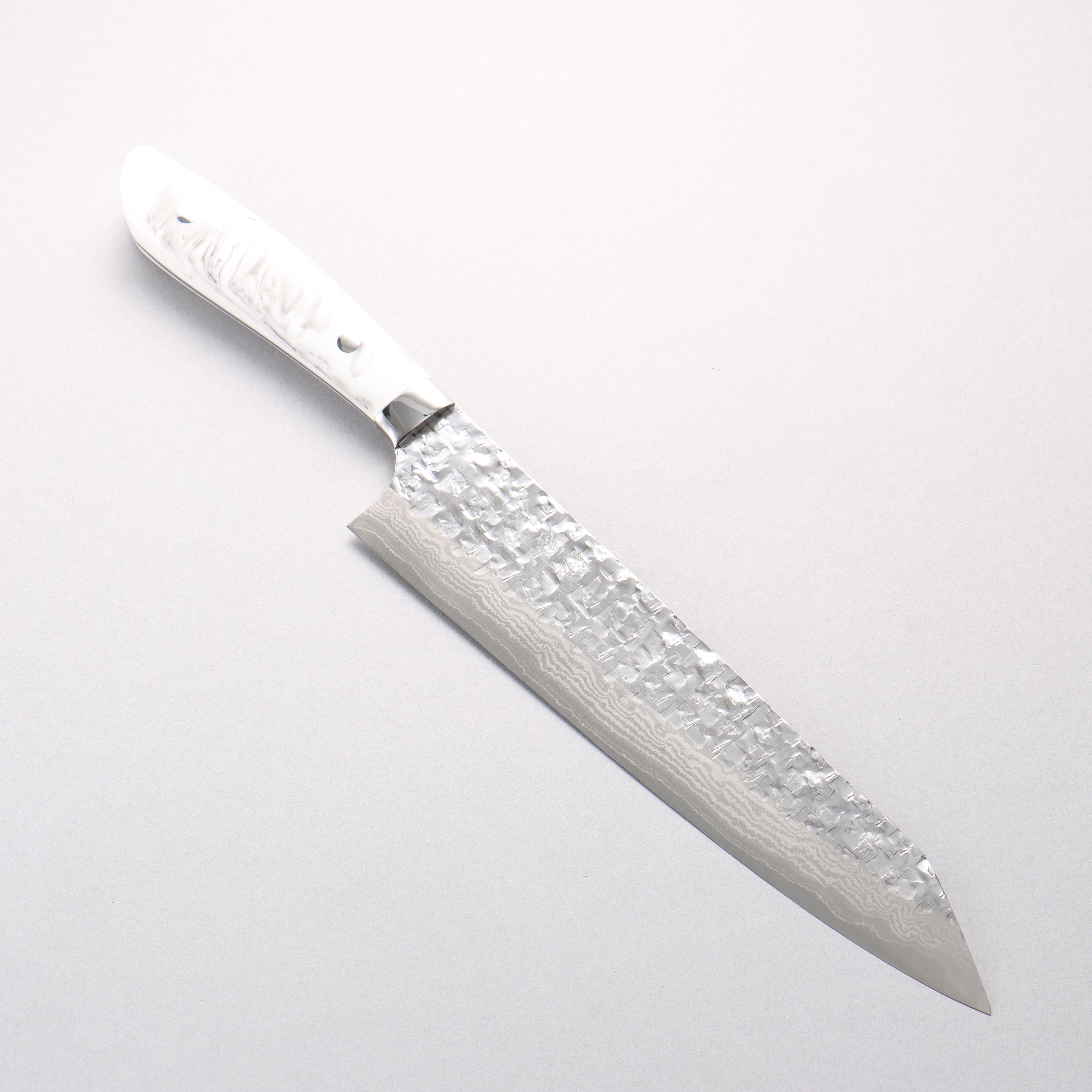 Takeshi Saji SRS13 Hammered Damascus Cross Kiritsuke Gyuto 240mm Cloud Pattern Corian Handle - Seisuke Knife