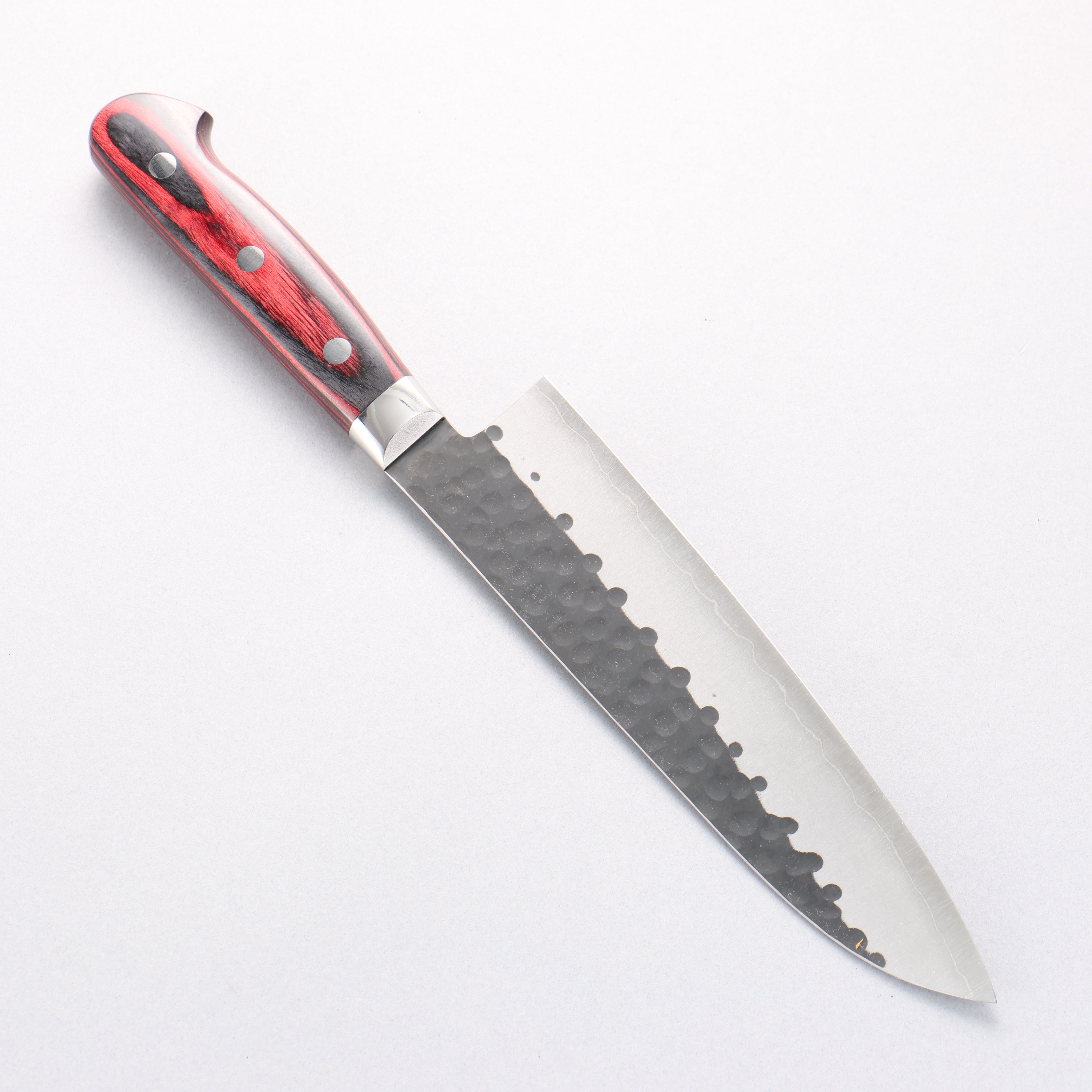 Yoshimi Kato Blue Super Kurouchi Hammered(Maru) Gyuto 180mm Red Pakka wood Handle - Seisuke Knife
