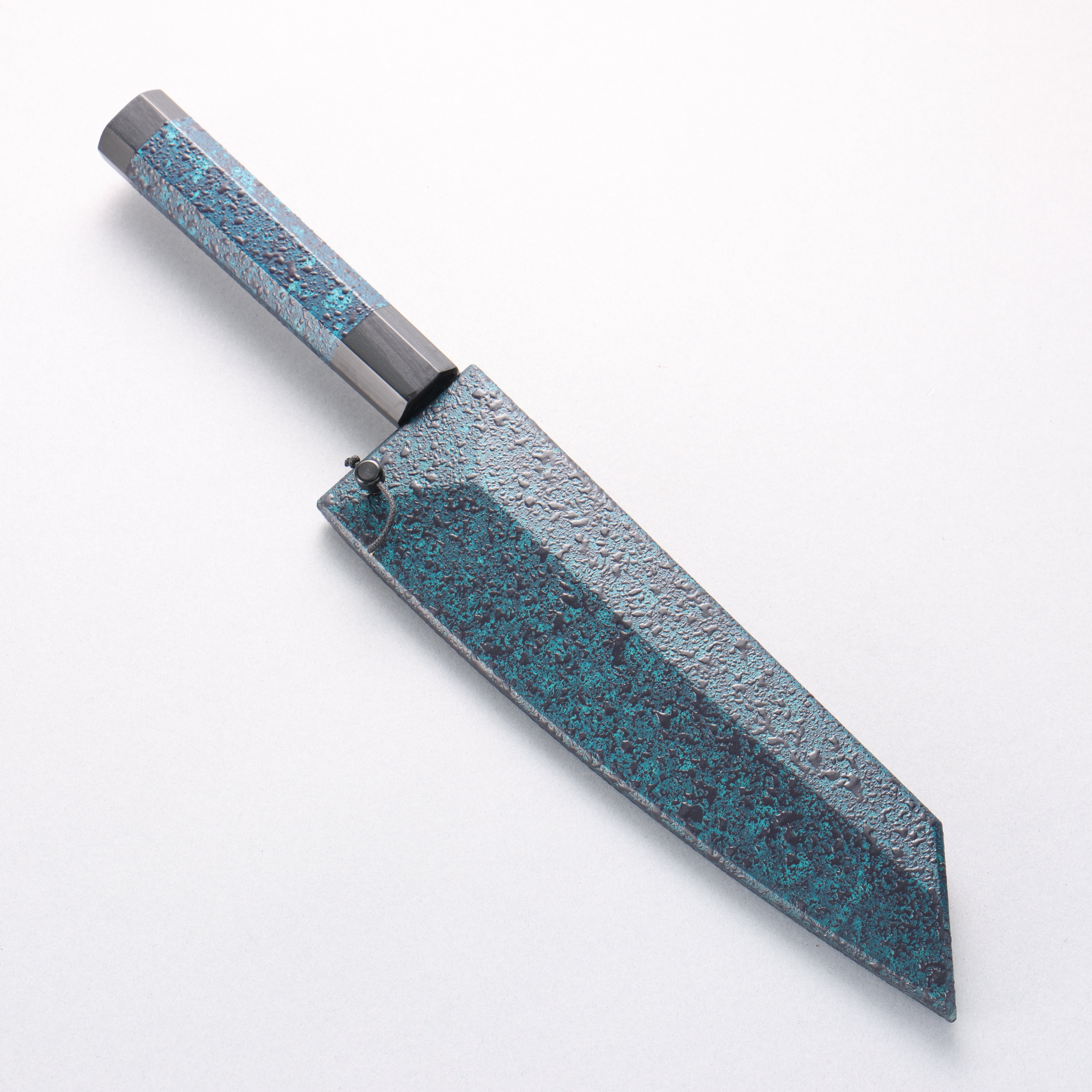 Yu Kurosaki Senko Ryu Ai Tenmoku SG2 Hammered Santoku 170mm Indigo Lacquered (Tenmoku) Handle with Sheath - Seisuke Knife