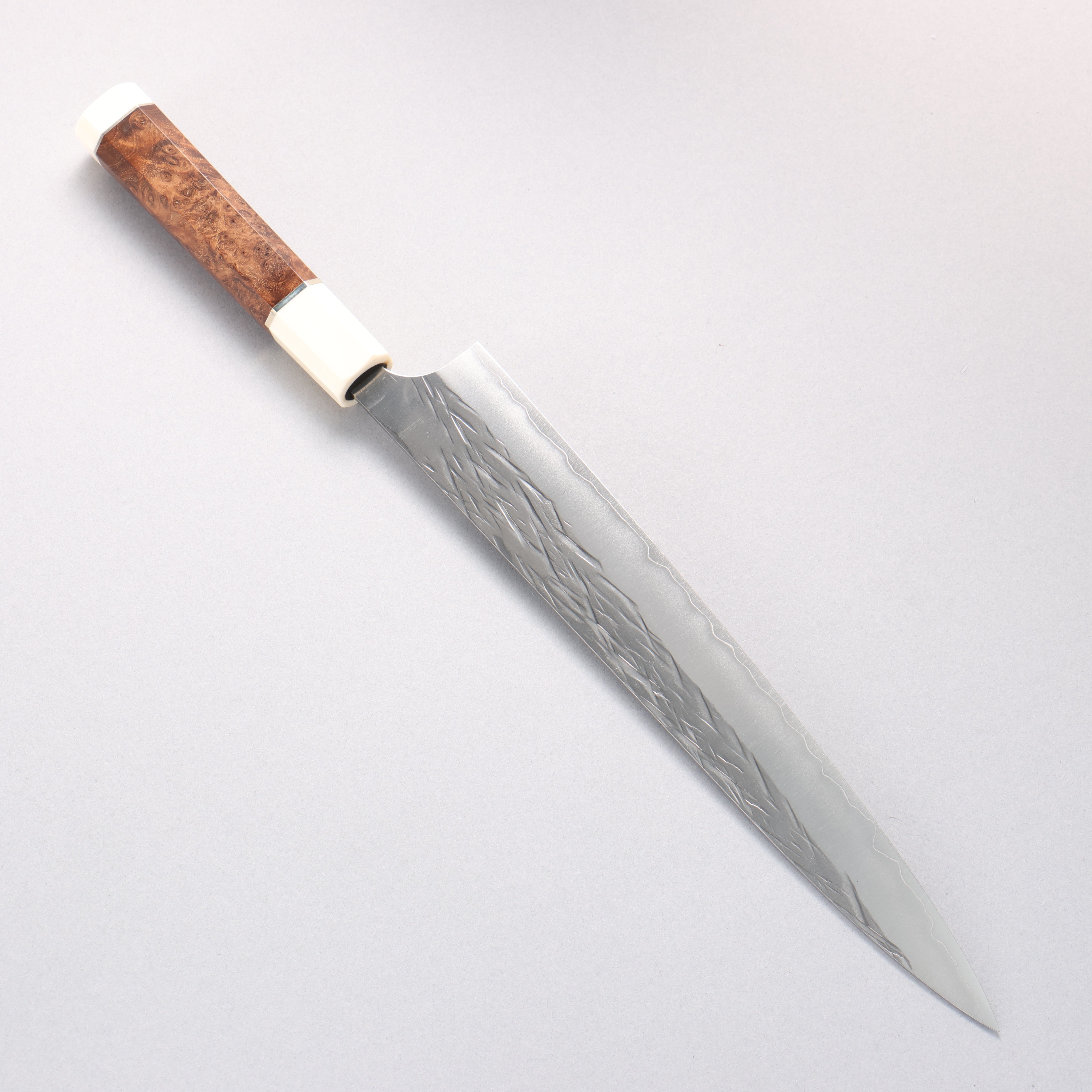 Yu Kurosaki Juhyo Cobalt Special Steel Hammered Sujihiki 270mm Chinese Quince & White Resin Handle - Seisuke Knife