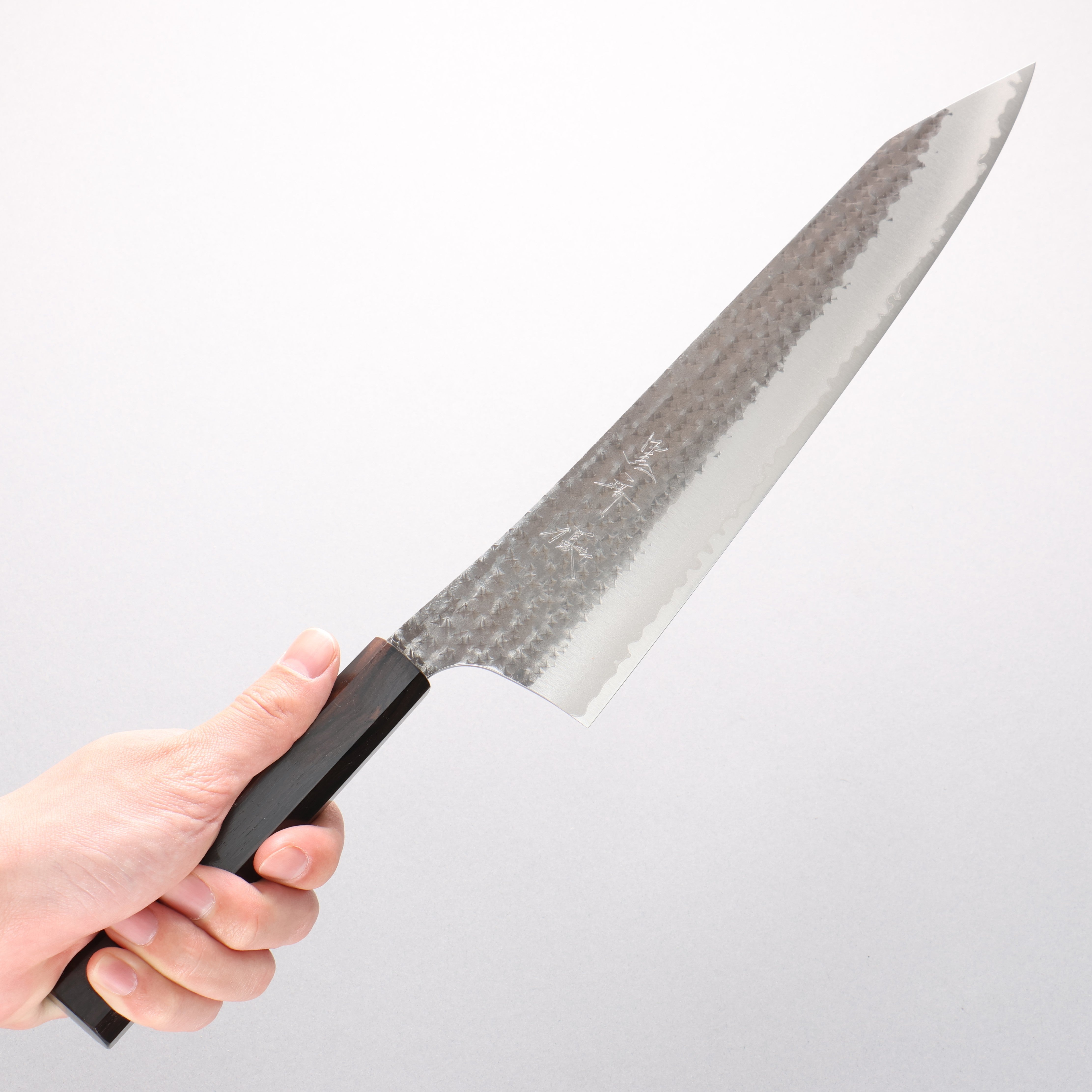 Yu Kurosaki Senko Ei Blue Super Hammered Black Finished Gyuto 270mm Ebony Wood Handle - Seisuke Knife