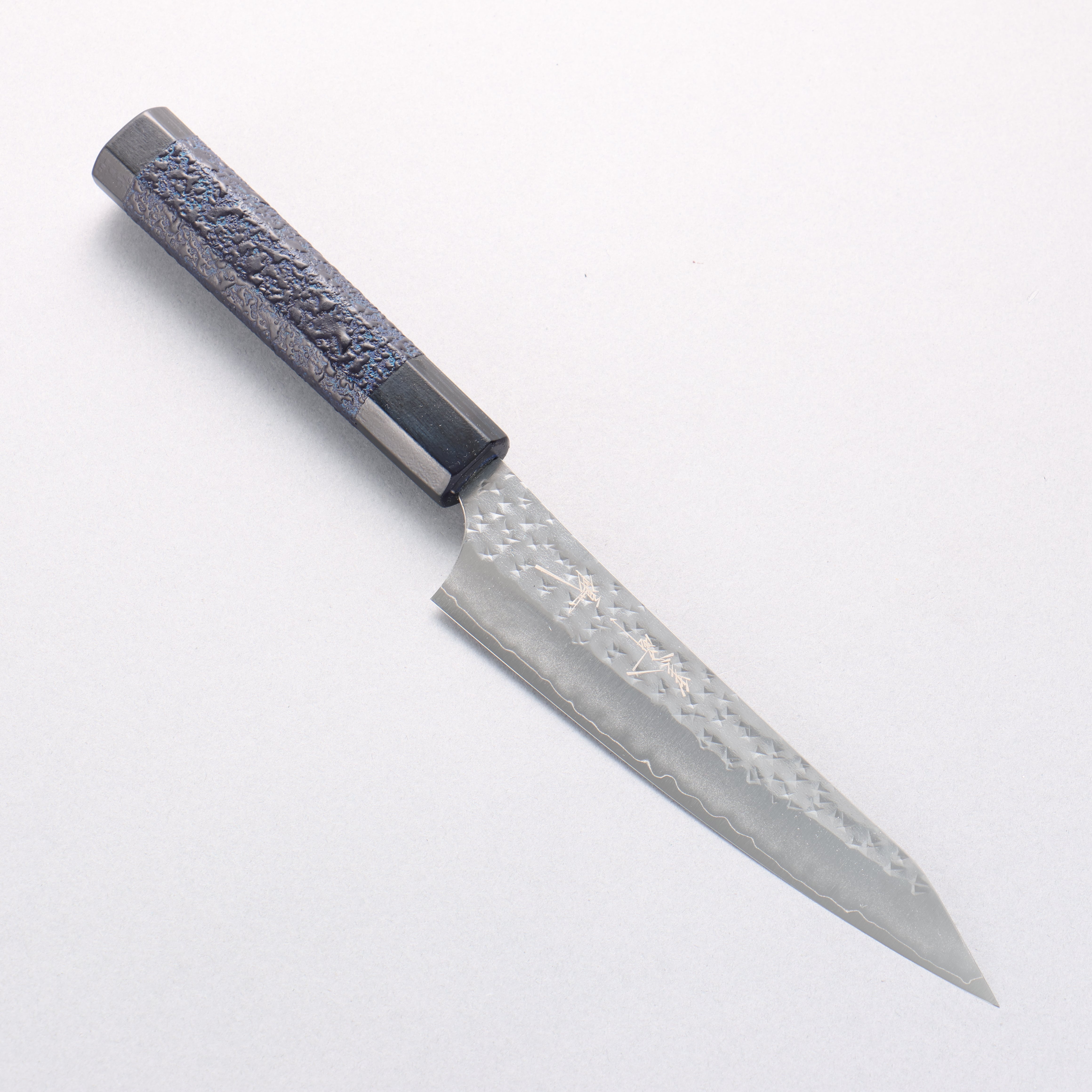 Yu Kurosaki Senko Ei Ai Tenmoku SG2 Hammered Petty-Utility 150mm Indigo Lacquered (Tenmoku) Handle with Sheath - Seisuke Knife