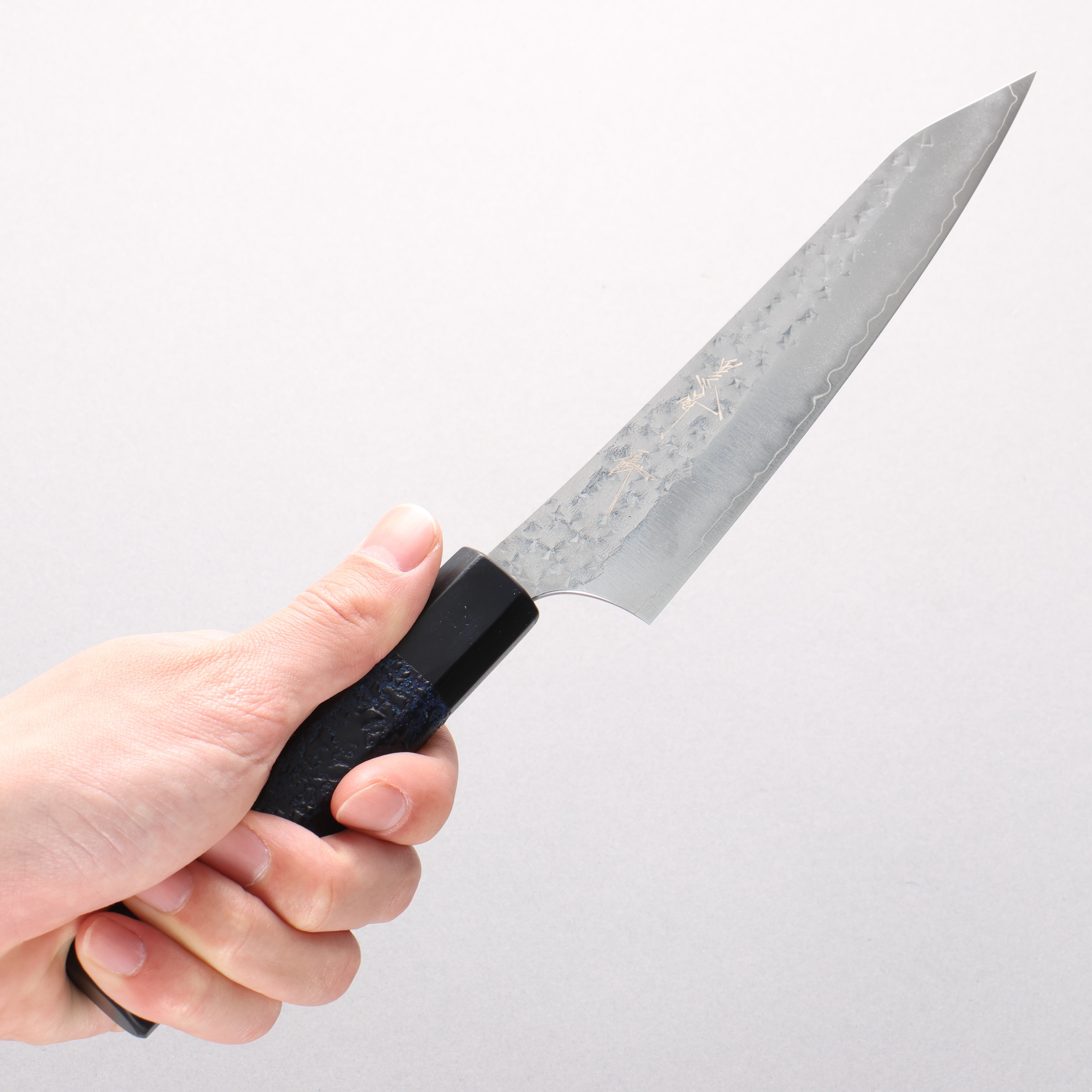 Yu Kurosaki Senko Ei Ai Tenmoku SG2 Hammered Petty-Utility 150mm Indigo Lacquered (Tenmoku) Handle with Sheath - Seisuke Knife