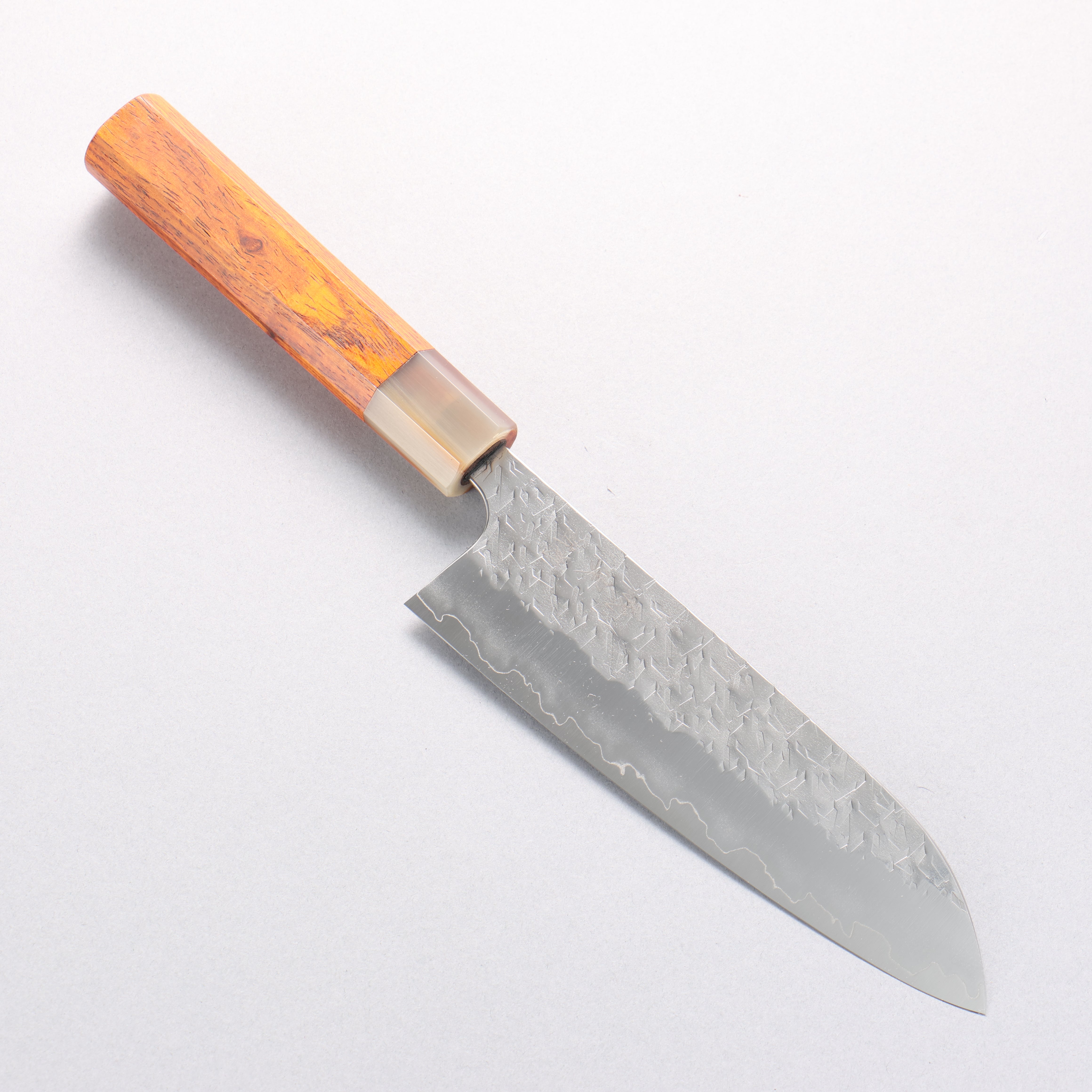 Yoshimi Kato Hyo SG2 Hammered Santoku 170mm Cocobolo & White Water Buffalo Horn Handle - Seisuke Knife