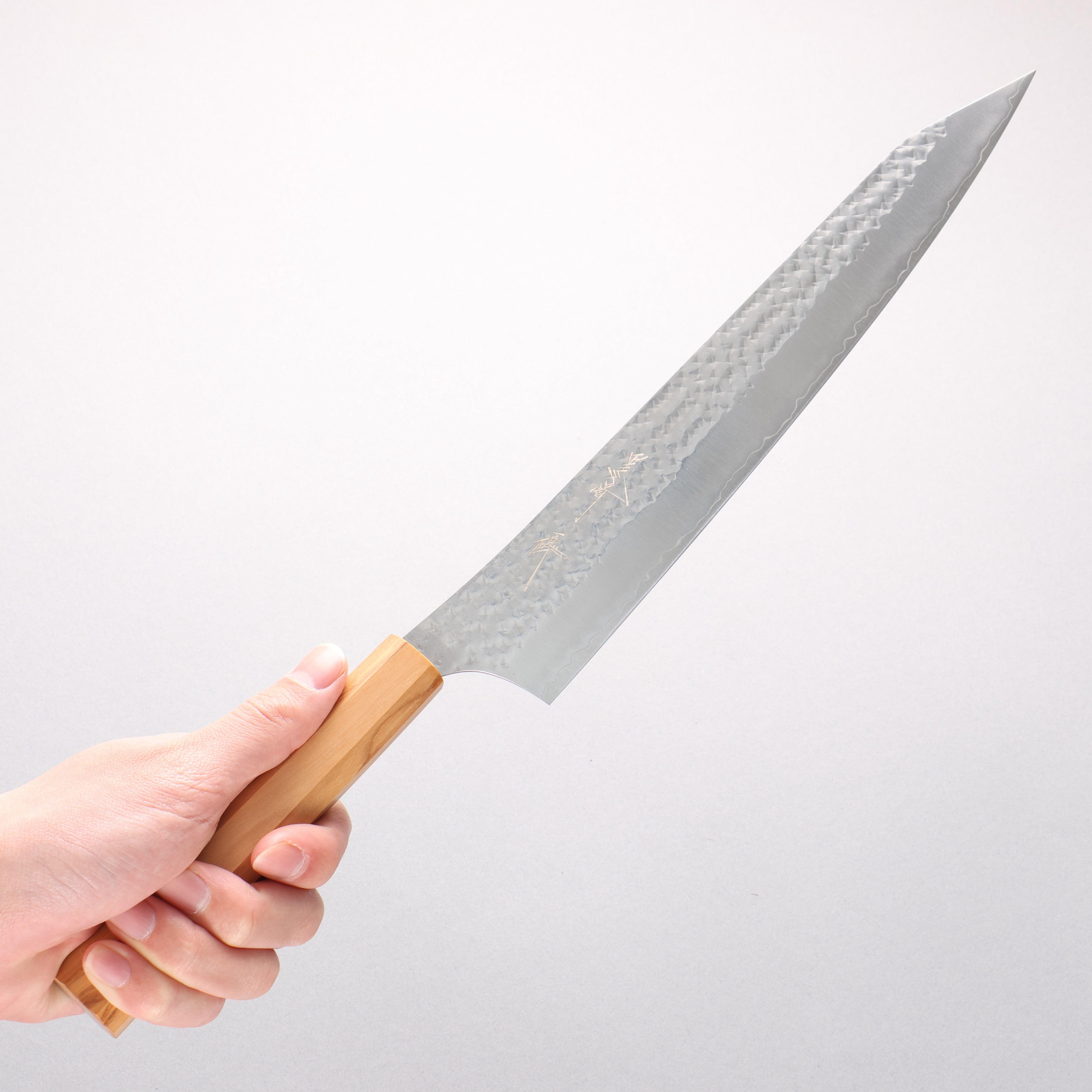 Yu Kurosaki Senko Ei SG2 Hammered Sujihiki 270mm Olive Wood Handle - Seisuke Knife