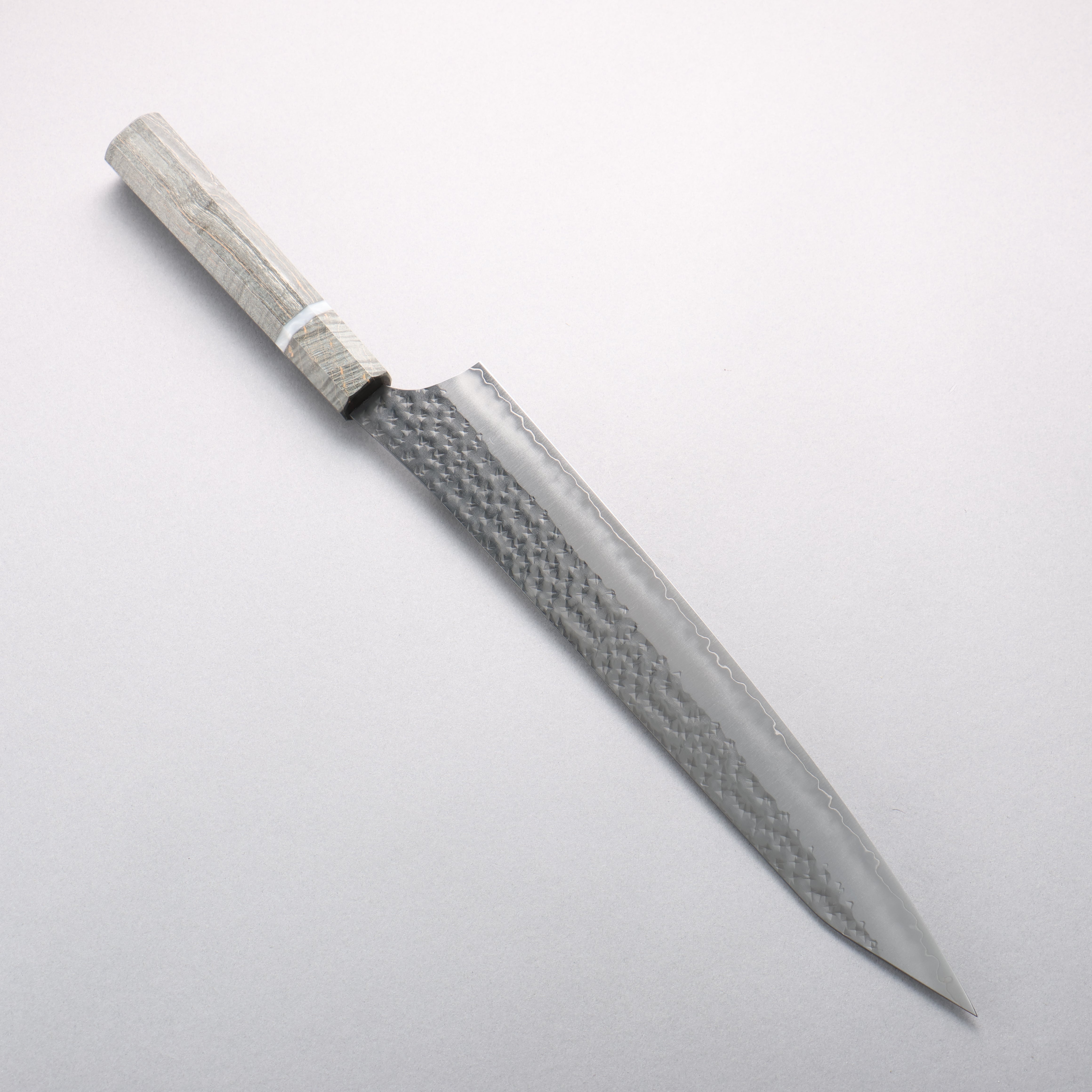 Yu Kurosaki Senko Ei SG2 Hammered Sujihiki 270mm Stabilized Burl & White Ring Handle - Seisuke Knife