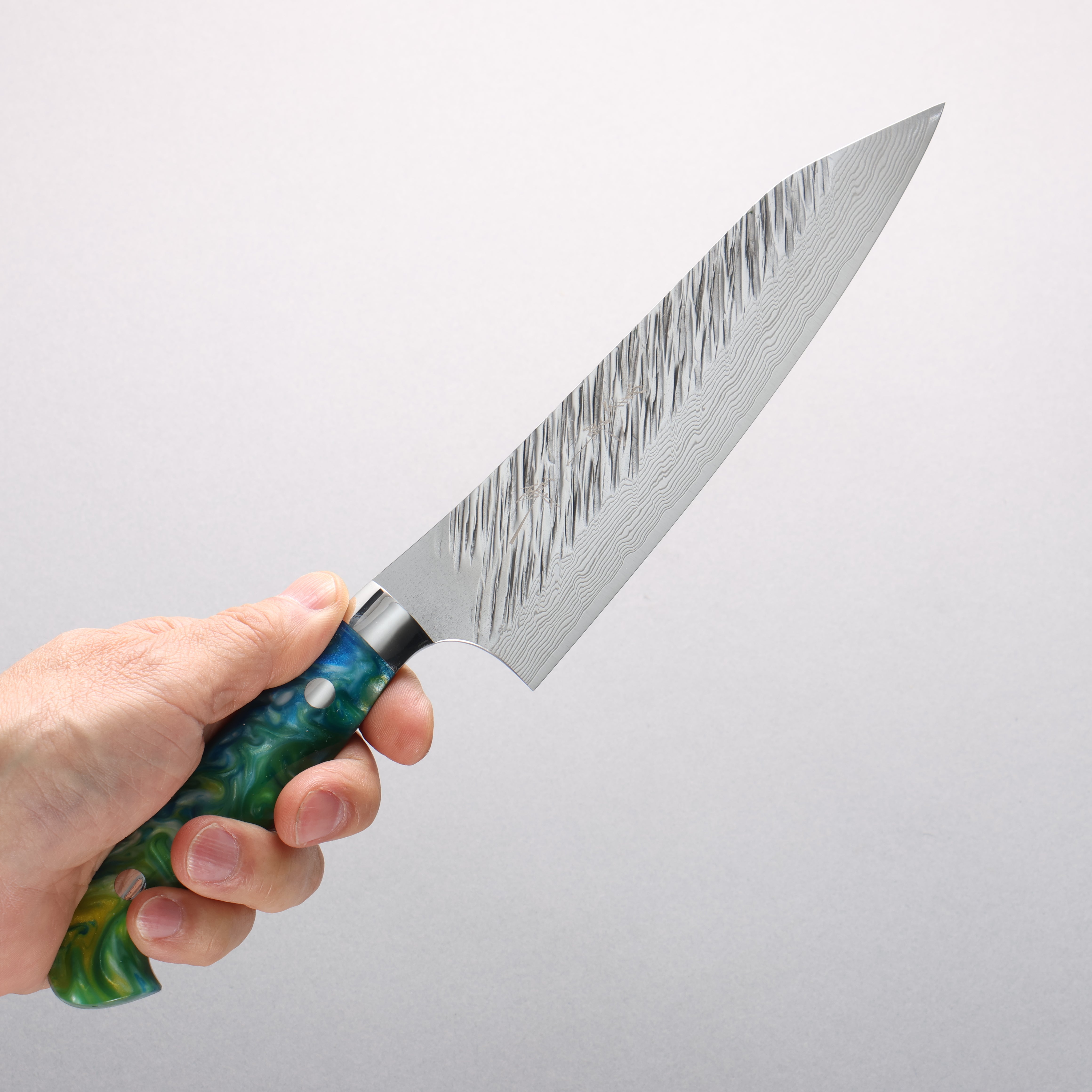 Yu Kurosaki Fujin SG2 Hammered Damascus Kiritsuke Gyuto 180mm Multi-Colored Acrylic Handle - Seisuke Knife