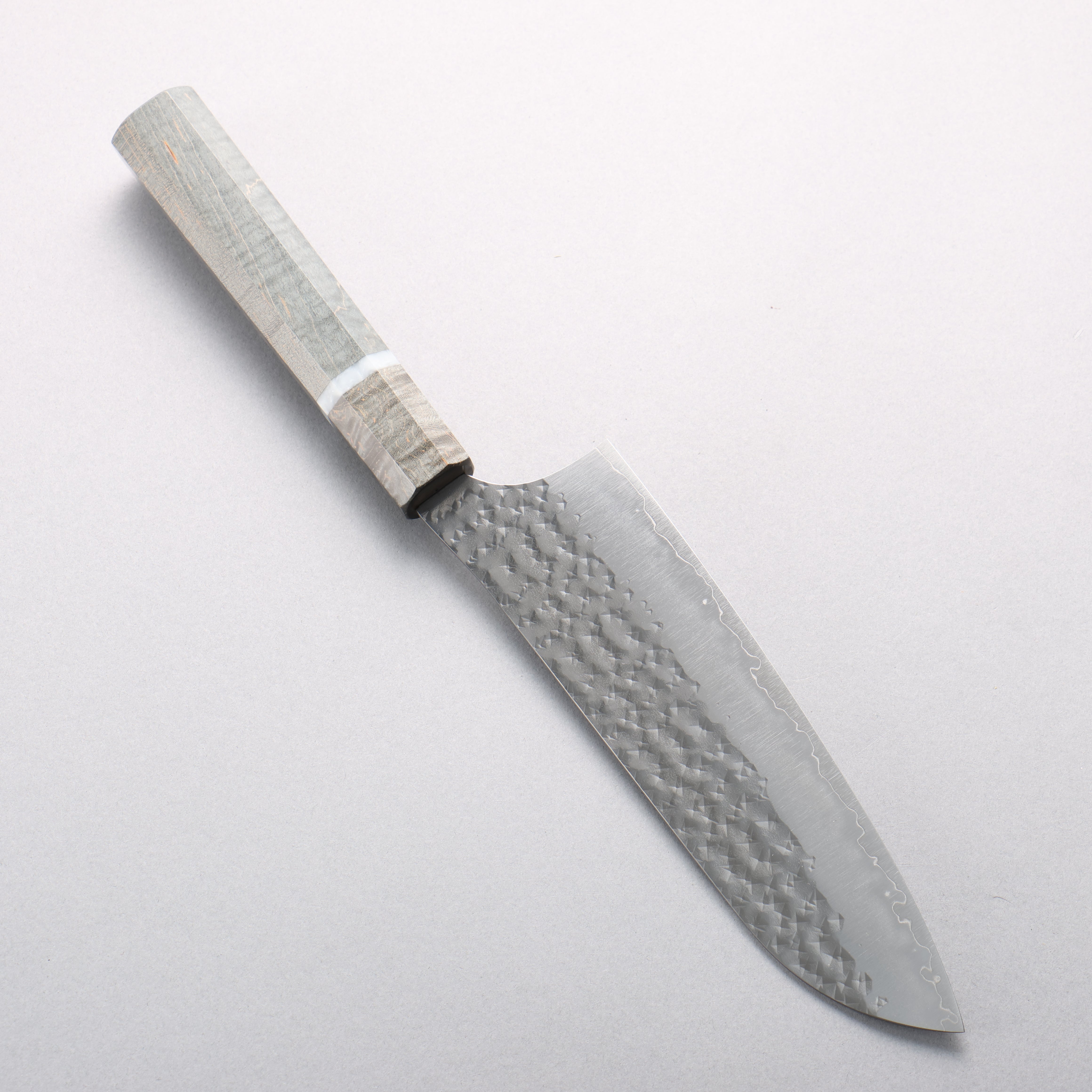 Yu Kurosaki Senko Ryu SG2 Hammered Santoku 170mm Stabilized Burl & White Ring Handle - Seisuke Knife