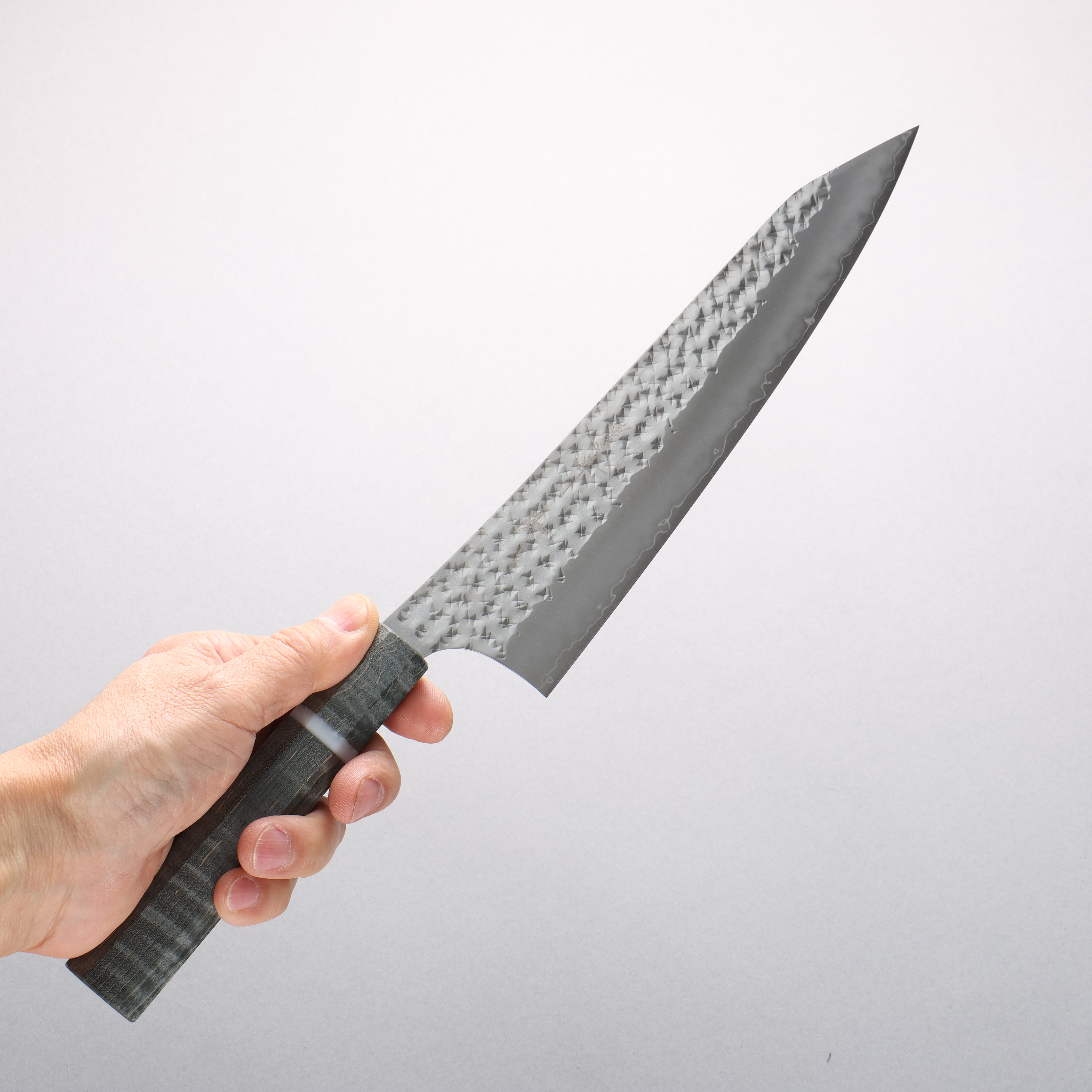 Yu Kurosaki Senko Ei SG2 Hammered Gyuto 210mm Stabilized Burl & White Ring Handle - Seisuke Knife