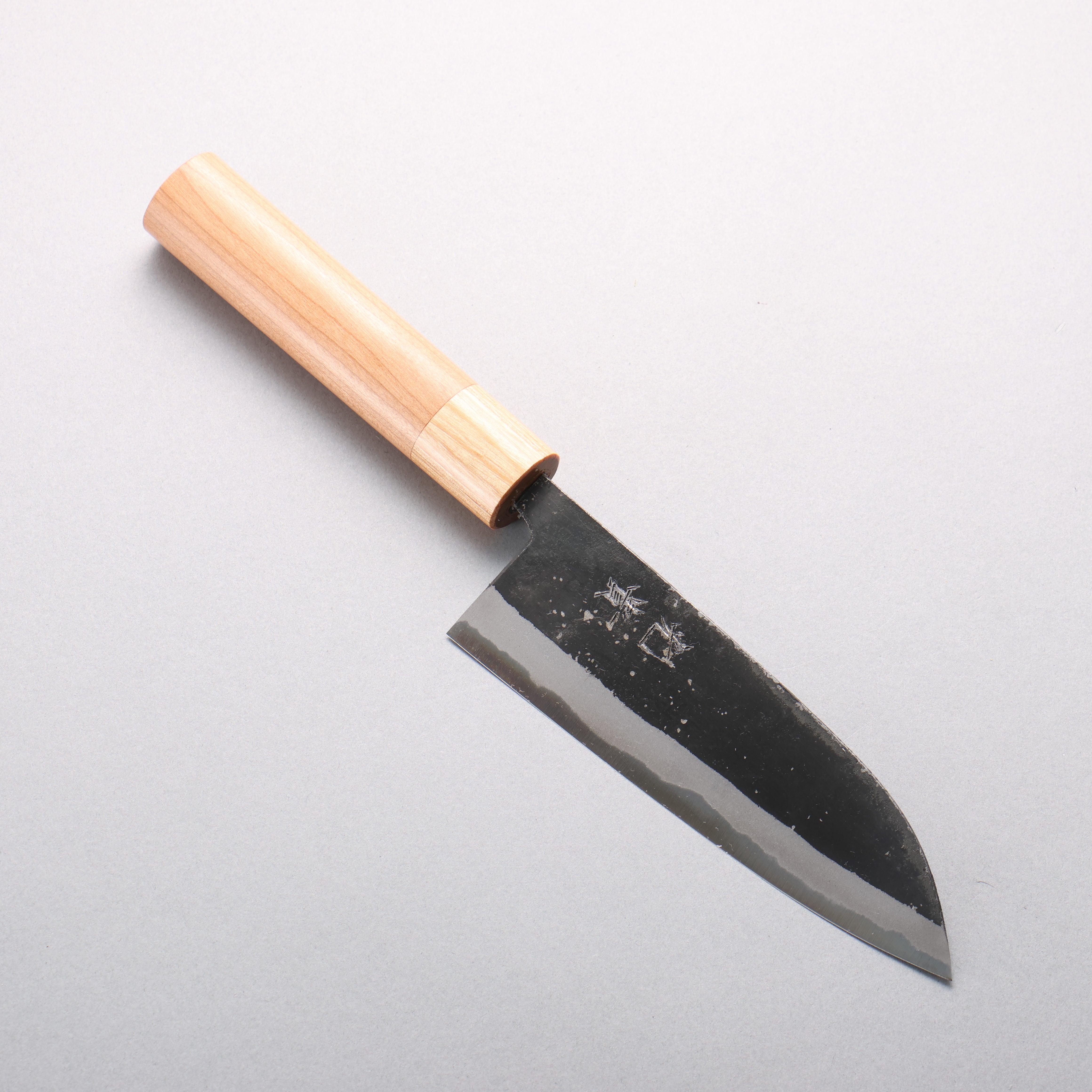 Kouki Blue Steel No.2 Black Finished Small Santoku 150mm American Cherry Handle - Seisuke Knife