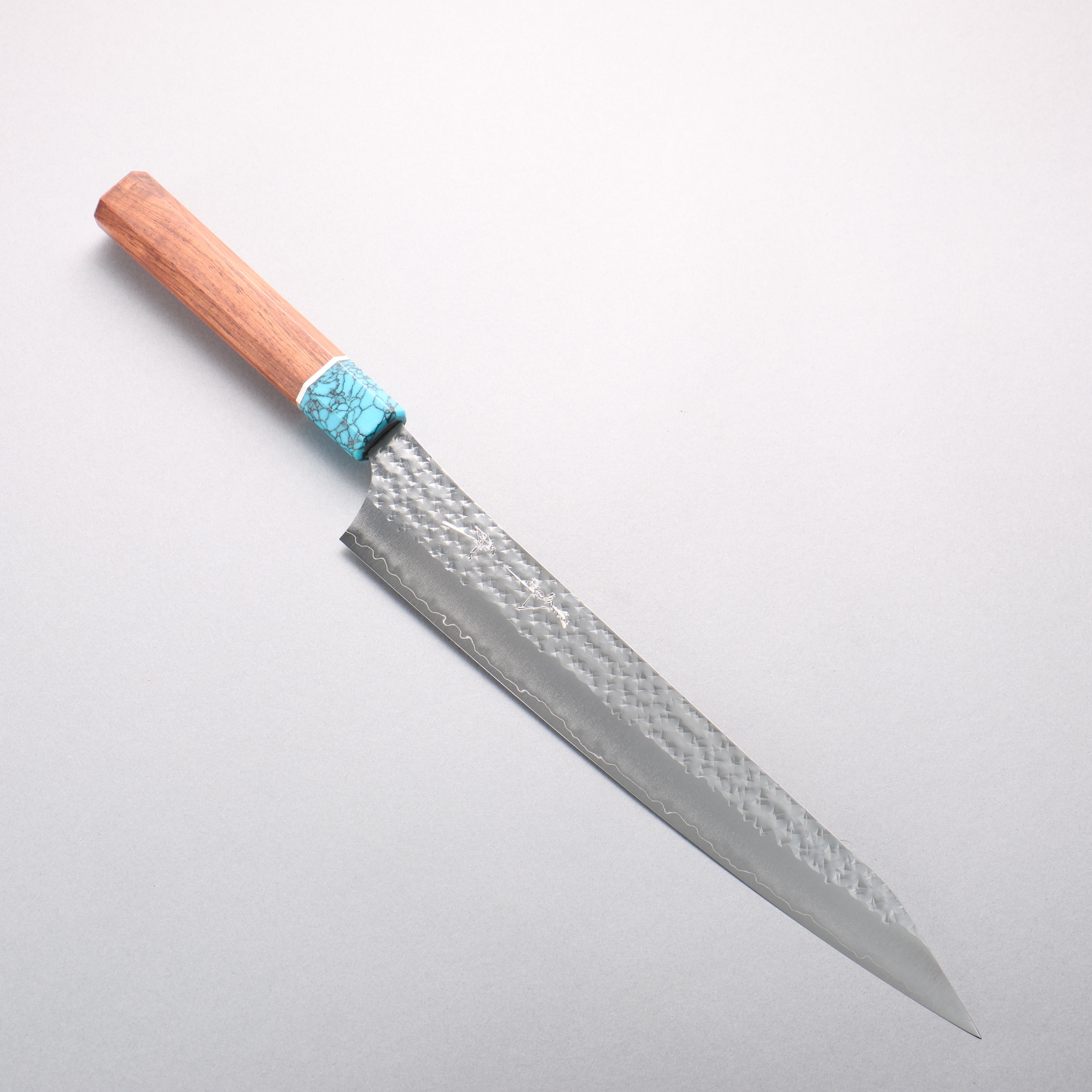 Yu Kurosaki Senko Ei SG2 Hammered Sujihiki 270mm Rosewood & Turquoise Handle - Seisuke Knife
