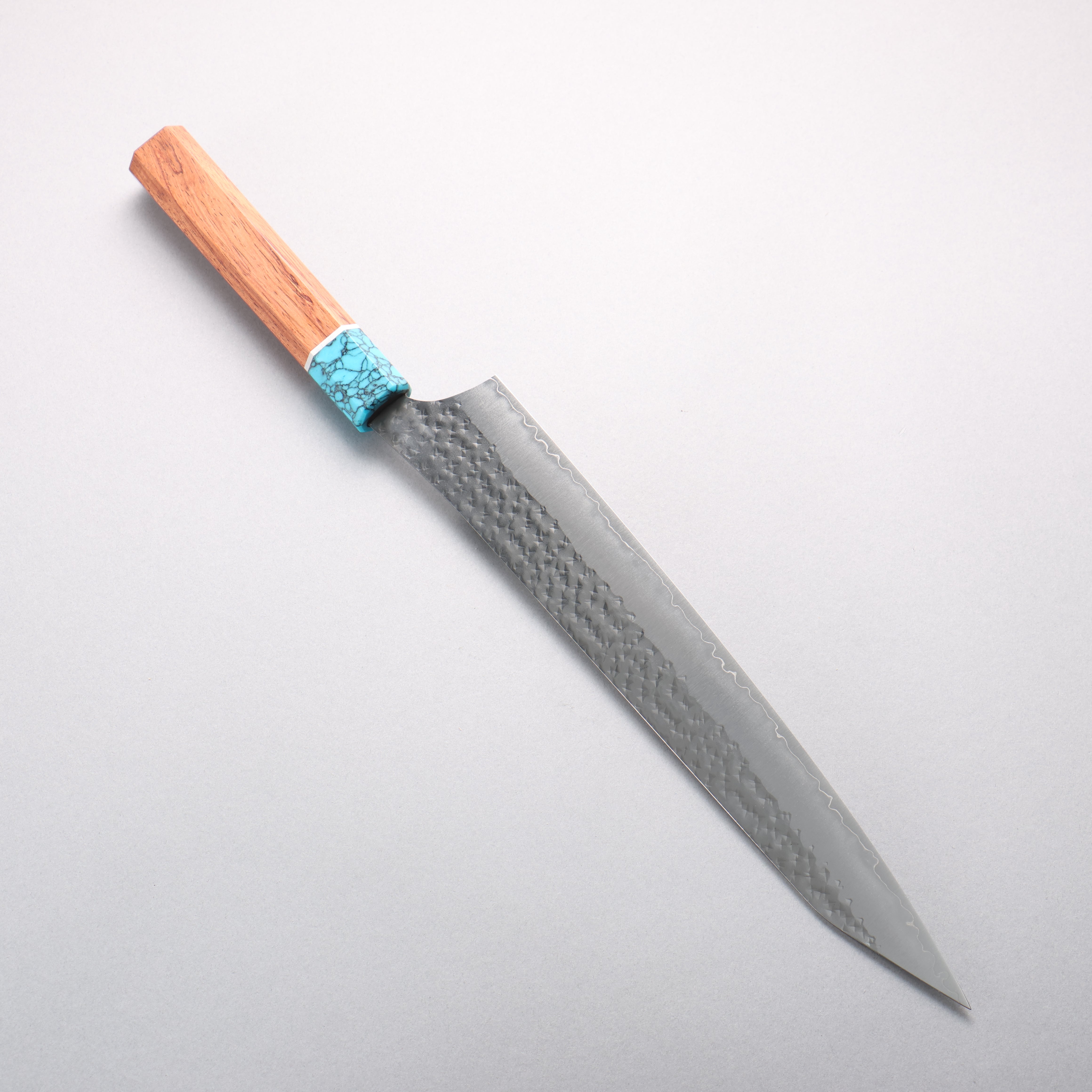 Yu Kurosaki Senko Ei SG2 Hammered Sujihiki 270mm Rosewood & Turquoise Handle - Seisuke Knife