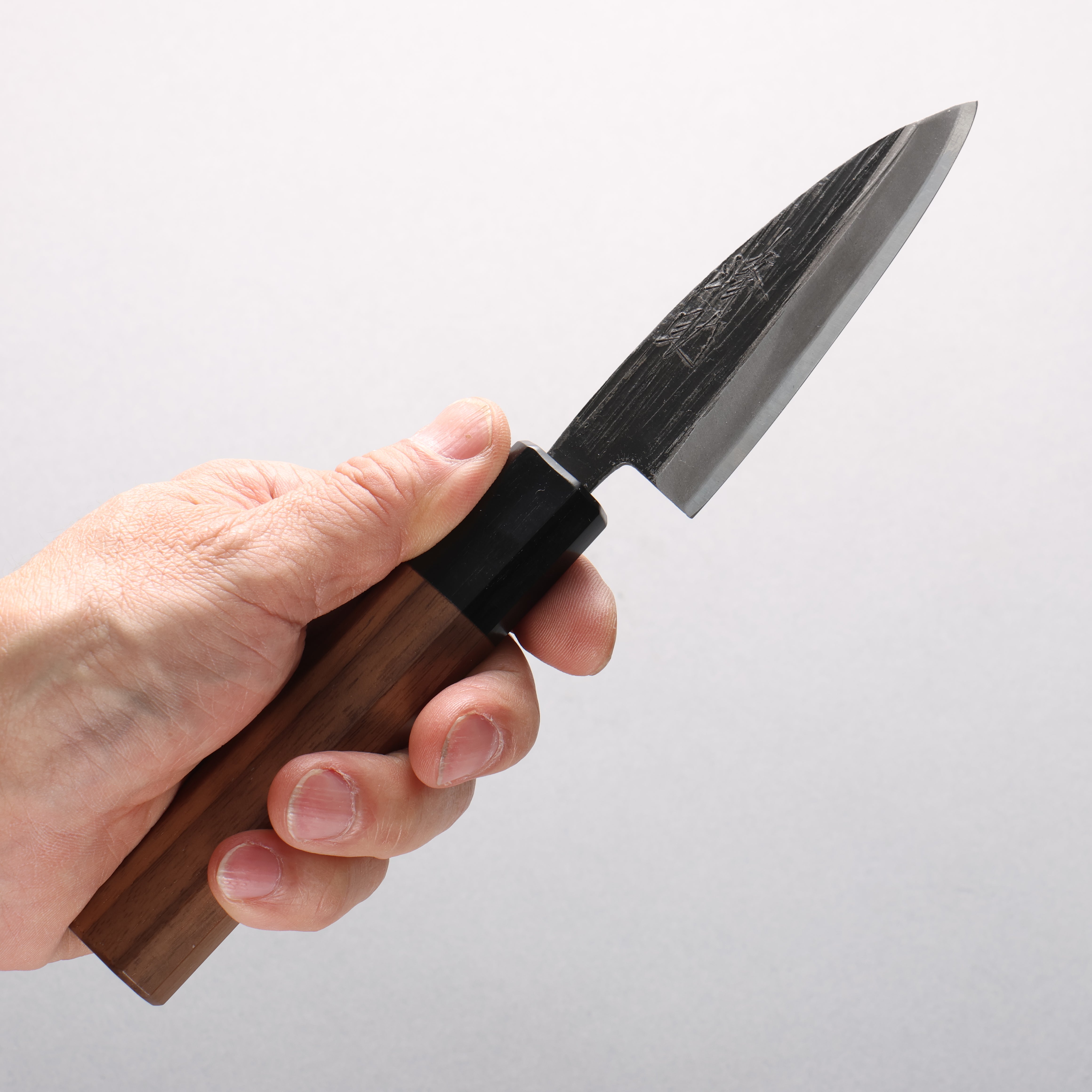Seisuke Blue Steel No.2 Black Finished Ajikiri 90mm Walnut Handle - Seisuke Knife
