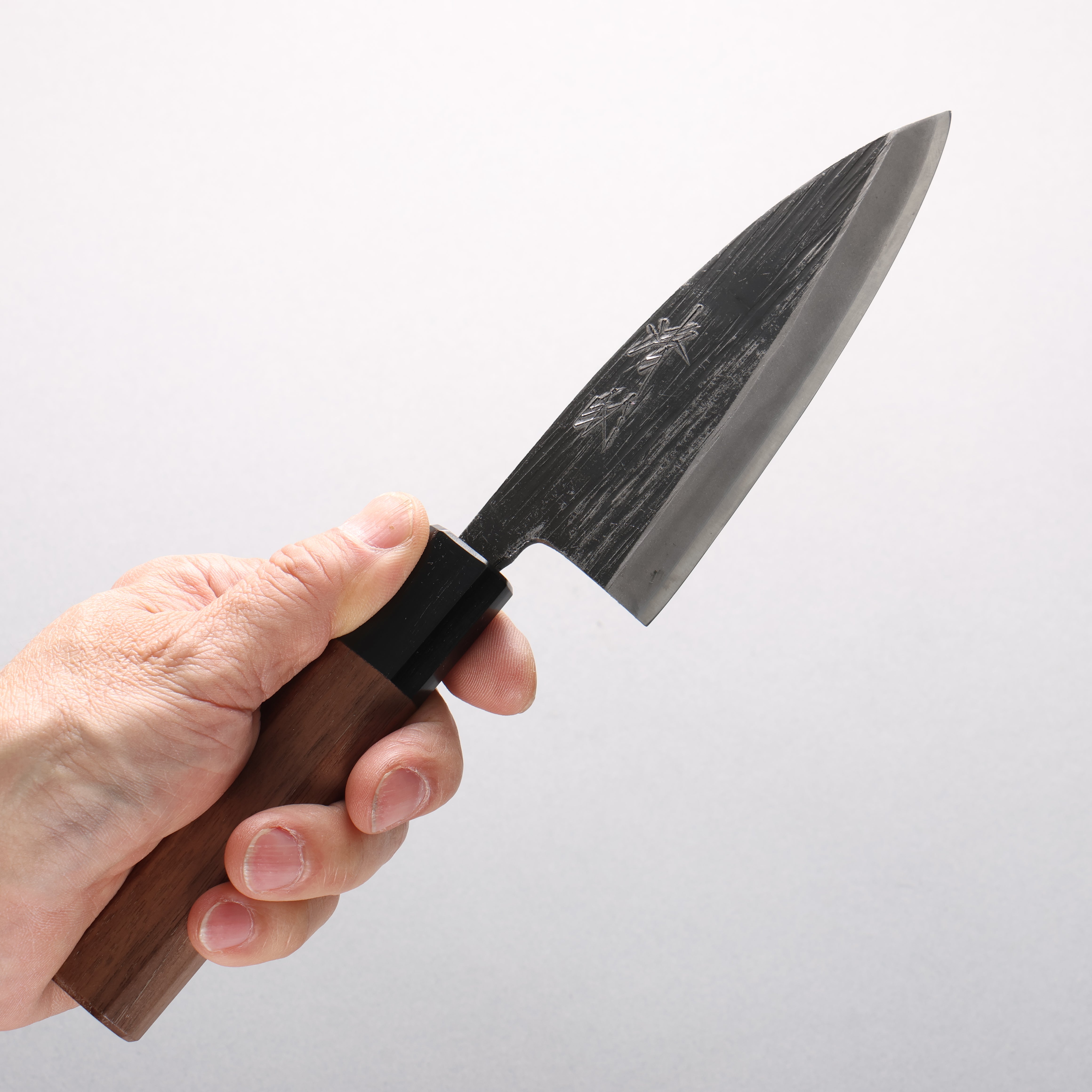 Seisuke Blue Steel No.2 Black Finished Ajikiri 120mm Walnut Handle - Seisuke Knife